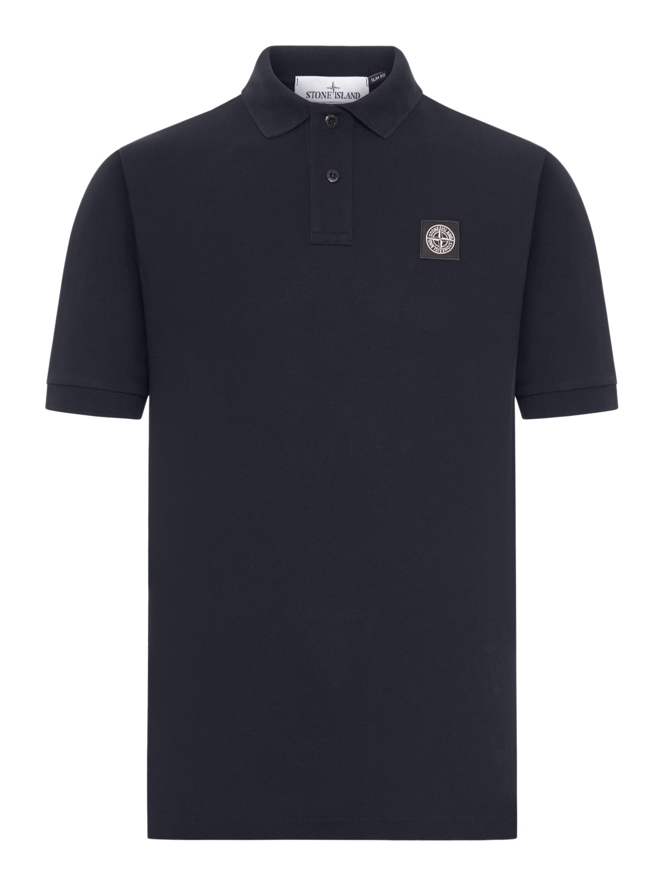 Stone Island BLUE NAVY COTTON POLO SHIRT WITH LOGO PATCH