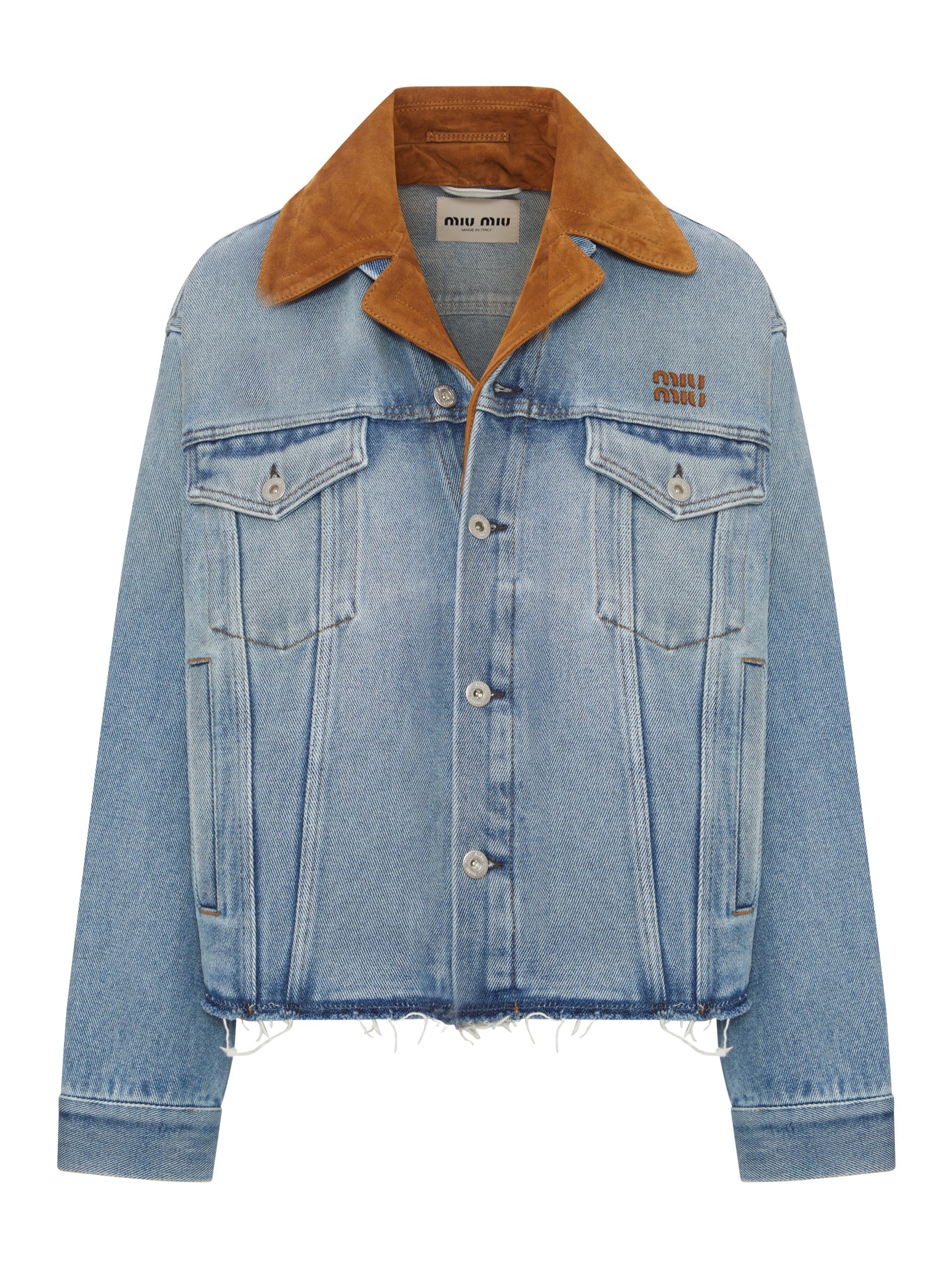 Miu Miu BLOUSON IN WASHED DENIM AND SUEDE