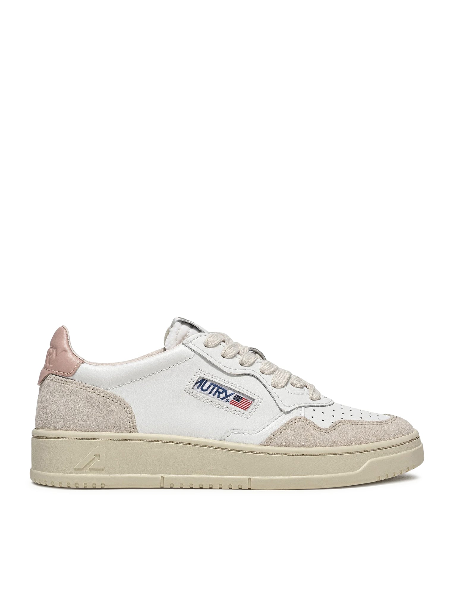 Autry MEDALIST LOW SNEAKERS IN WHITE AND POWDER LEATHER AND BEIGE SUEDE