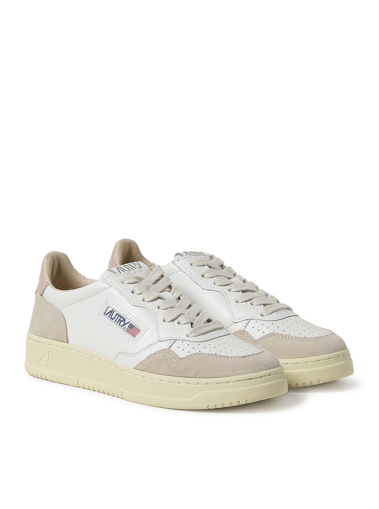 Autry MEDALIST LOW SNEAKERS IN WHITE AND POWDER LEATHER AND BEIGE SUEDE, view 2