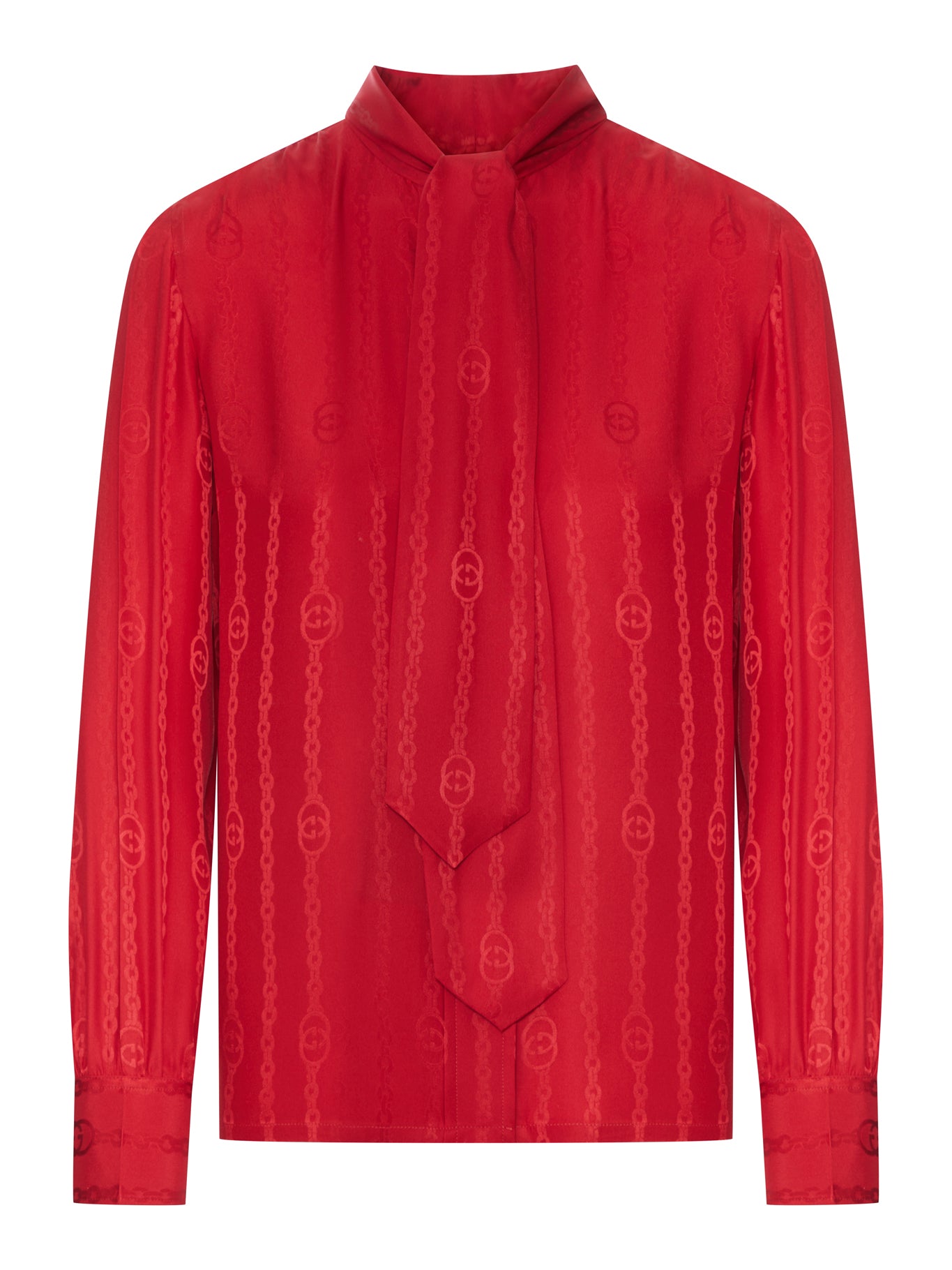 Gucci JACQUARD SILK SHIRT WITH GG CROSS CHAIN