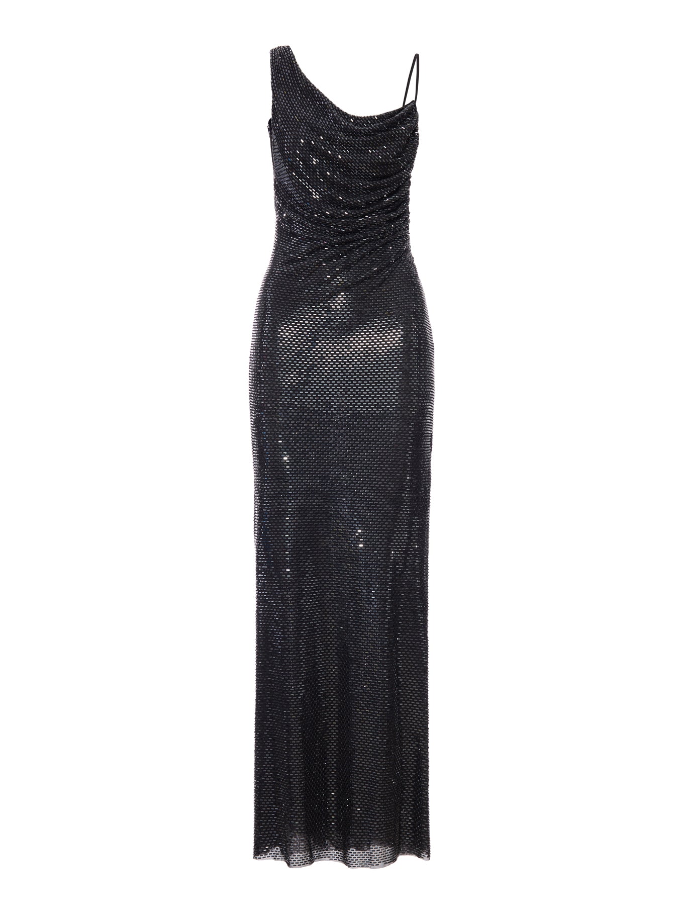 self-portrait LONG BLACK DRAPED DRESS WITH RHINESTONE