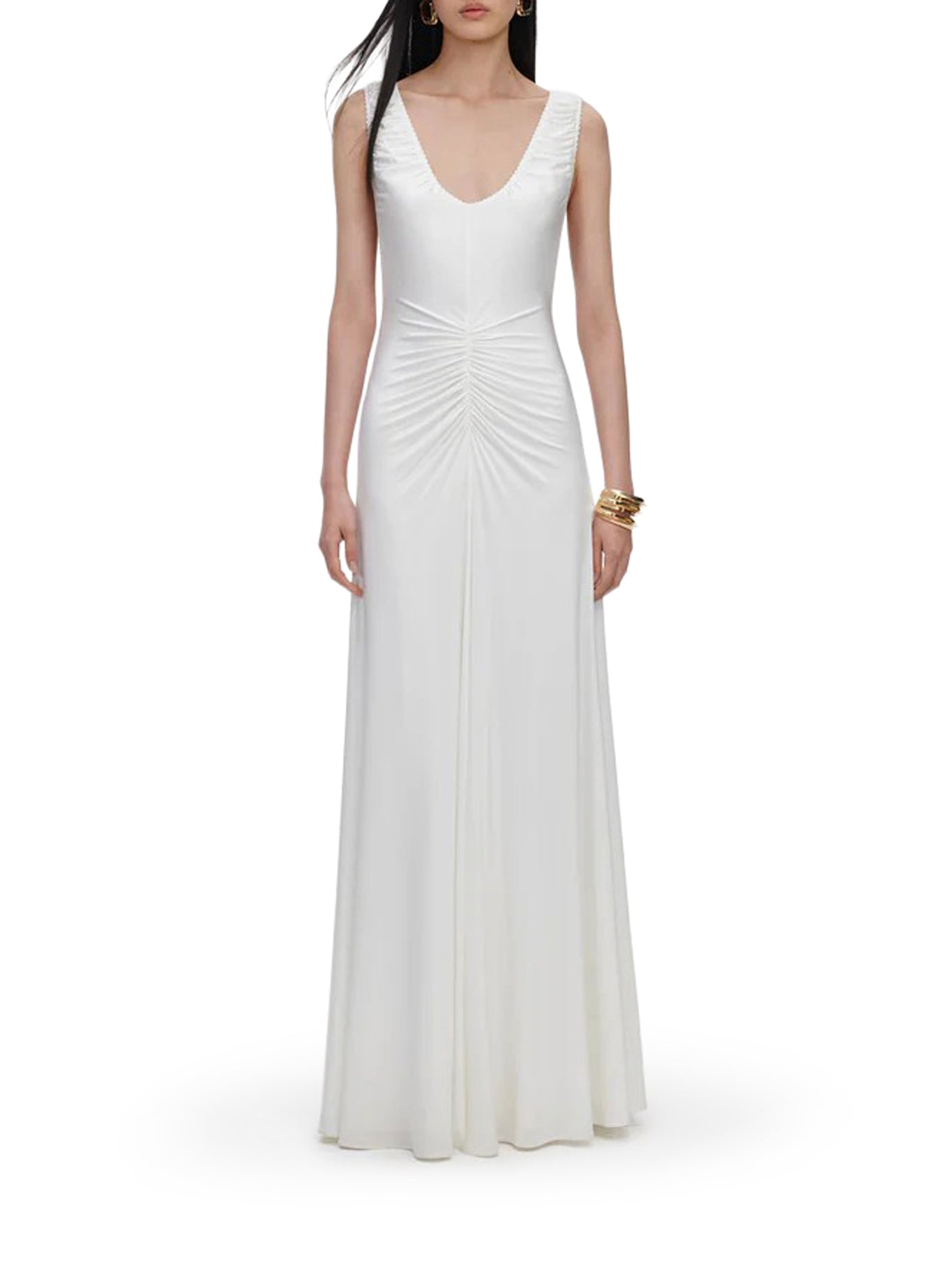 self-portrait LONG WHITE JERSEY DRESS WITH GRIPPING