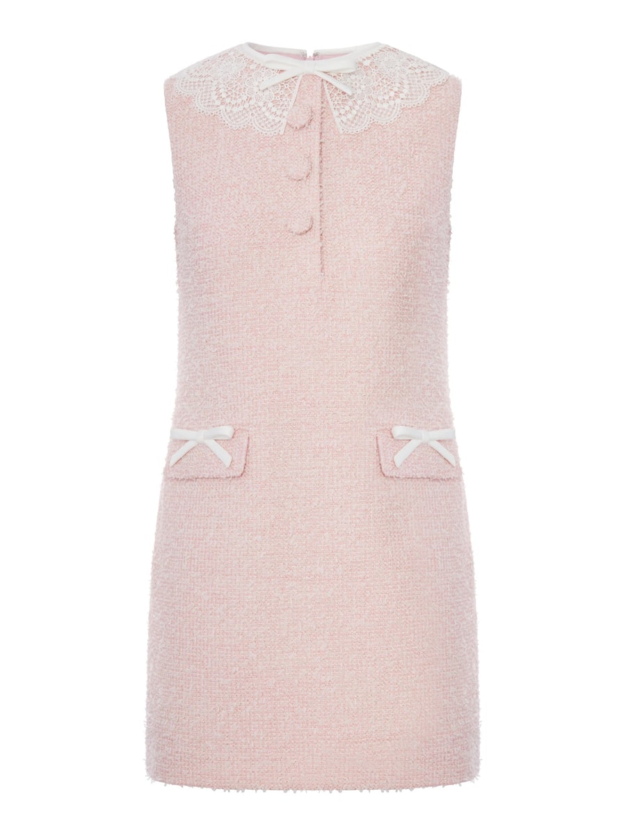 self-portrait PINK MINI DRESS WITH BOUCLE LACE COLLAR