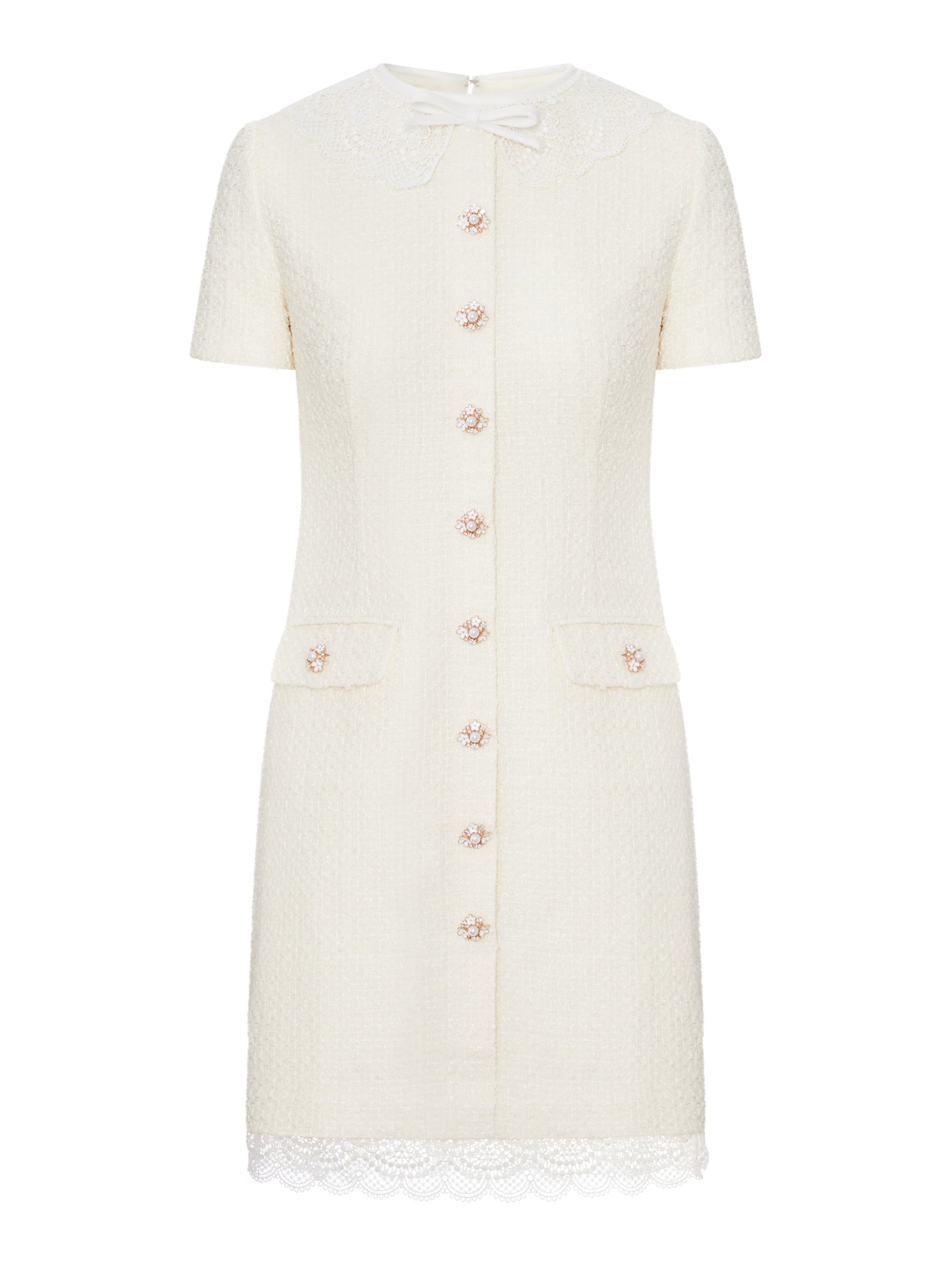 self-portrait CREAM-COLOURED MINI DRESS WITH BOUCLE LACE COVERINGS