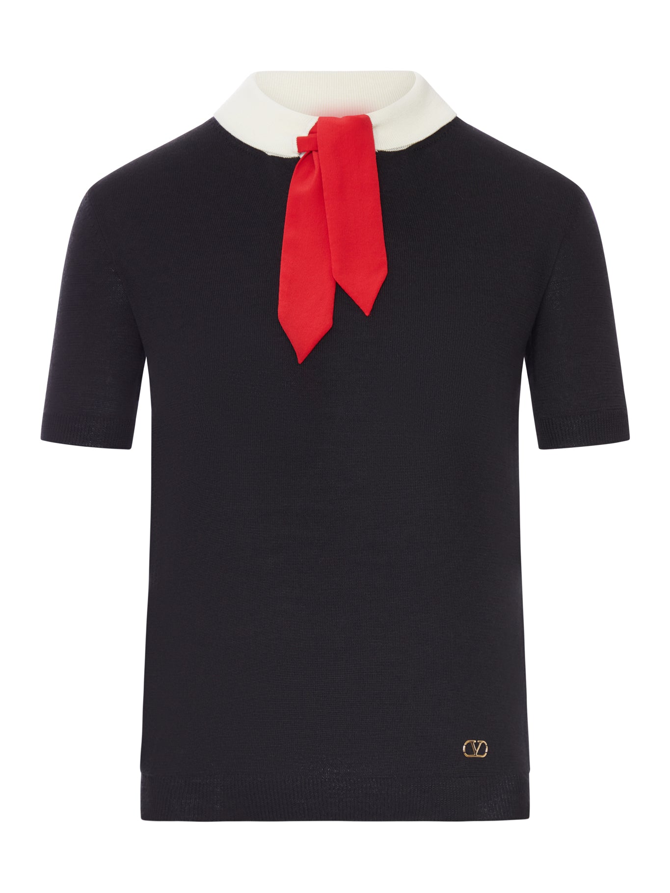 Valentino Garavani WOOL SWEATER WITH CONTRAST COLLAR AND BOW