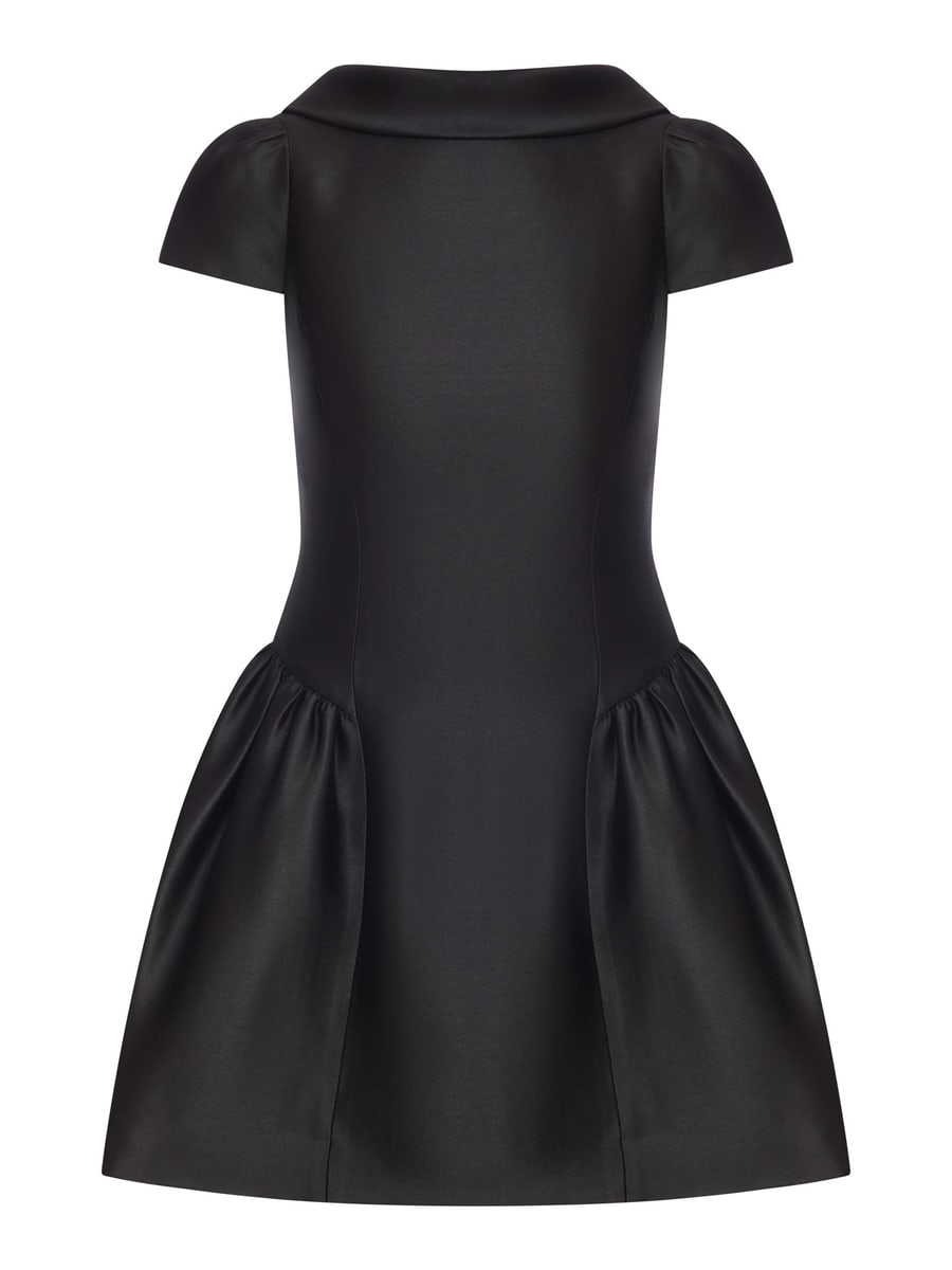 self-portrait BLACK TAFFETA MINI DRESS WITH COLLAR