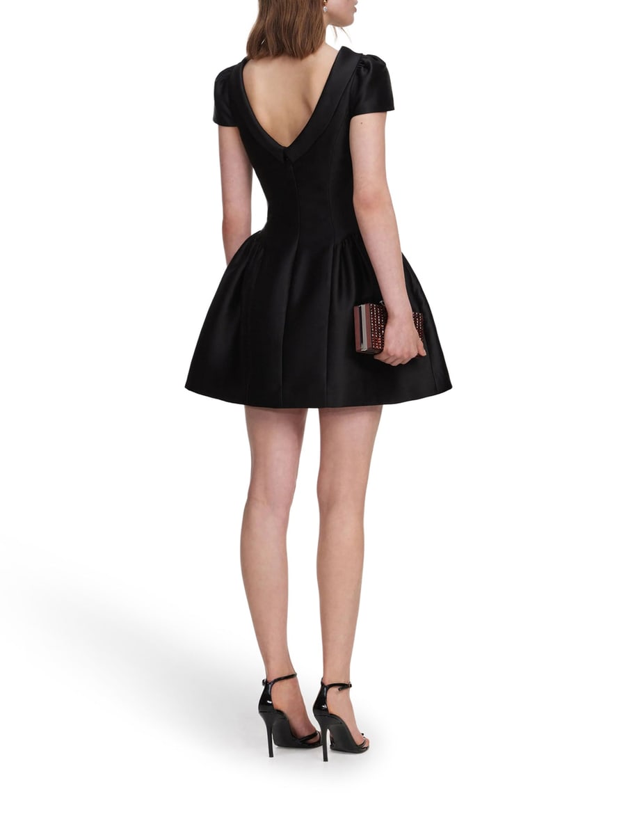 self-portrait BLACK TAFFETA MINI DRESS WITH COLLAR, view 3