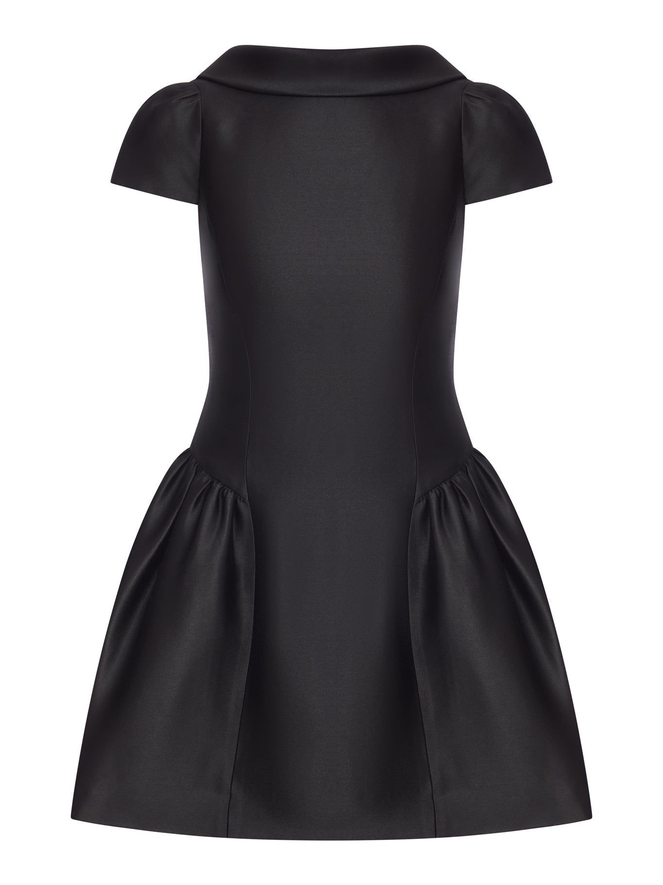 self-portrait BLACK TAFFETA MINI DRESS WITH COLLAR