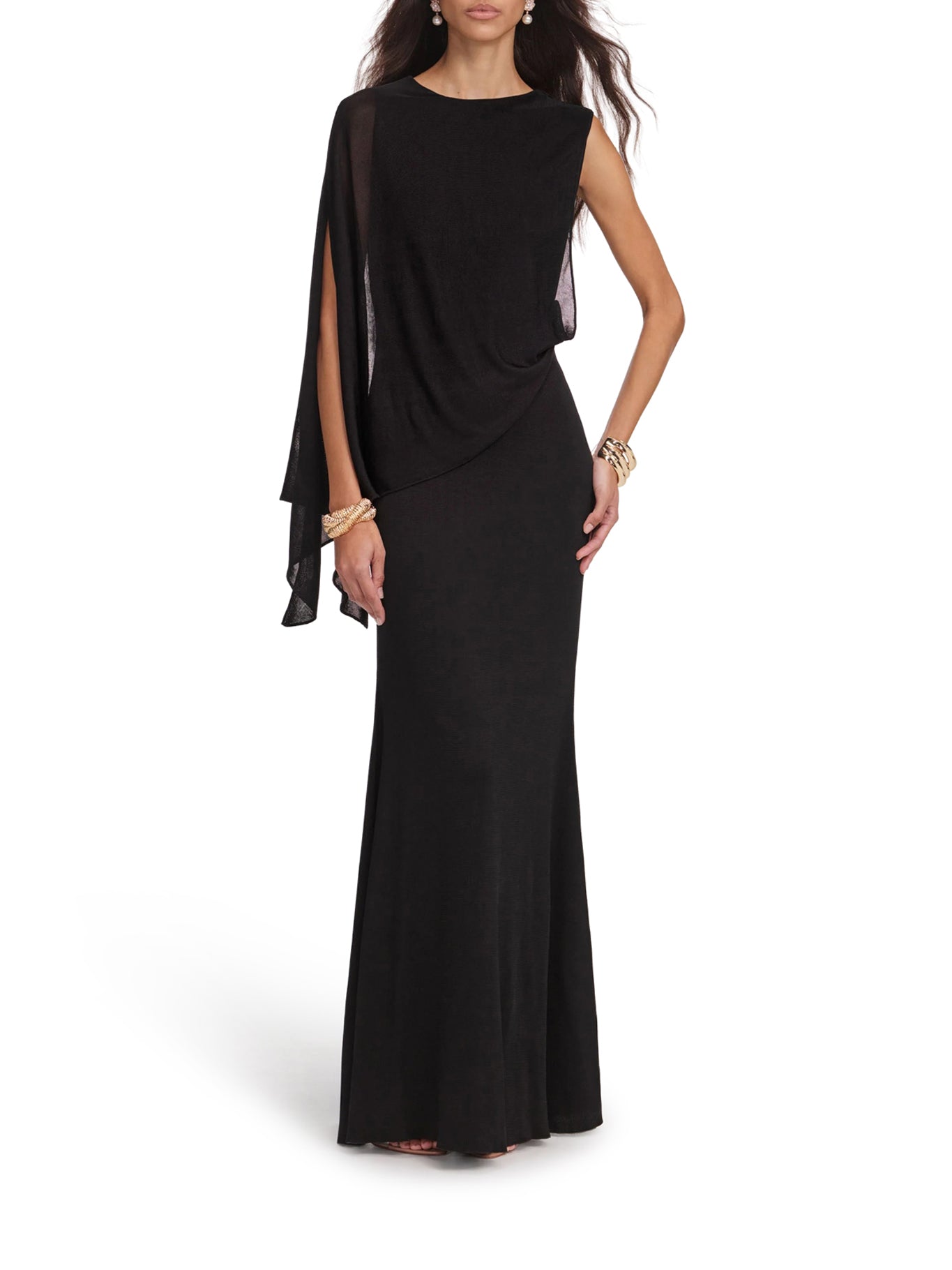 self-portrait LONG ONE-SHOULDER KNIT DRESS, view 2