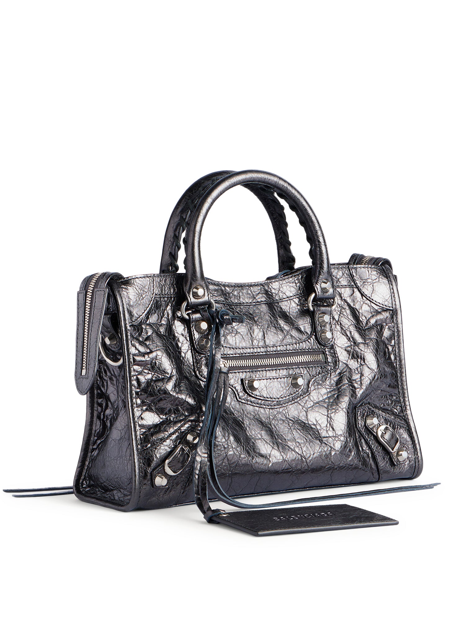 Balenciaga LE CITY SMALL BAG IN ARENA METALLIC LAMBSKIN WITH POLISHED SILVER FINISHES, view 2