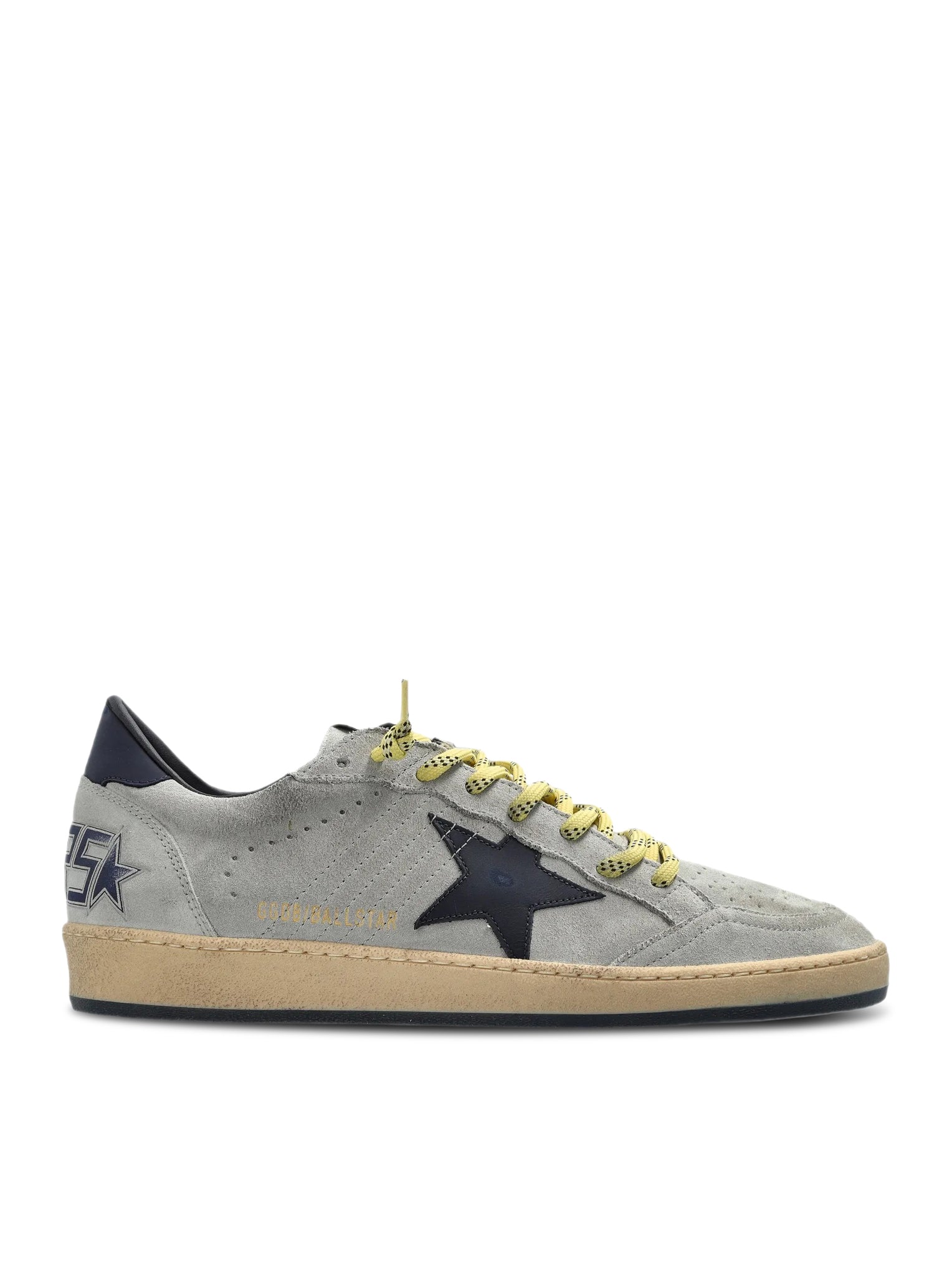Golden Goose BALL-STAR IN GREY SUEDE WITH STAR AND BLUE PATCH