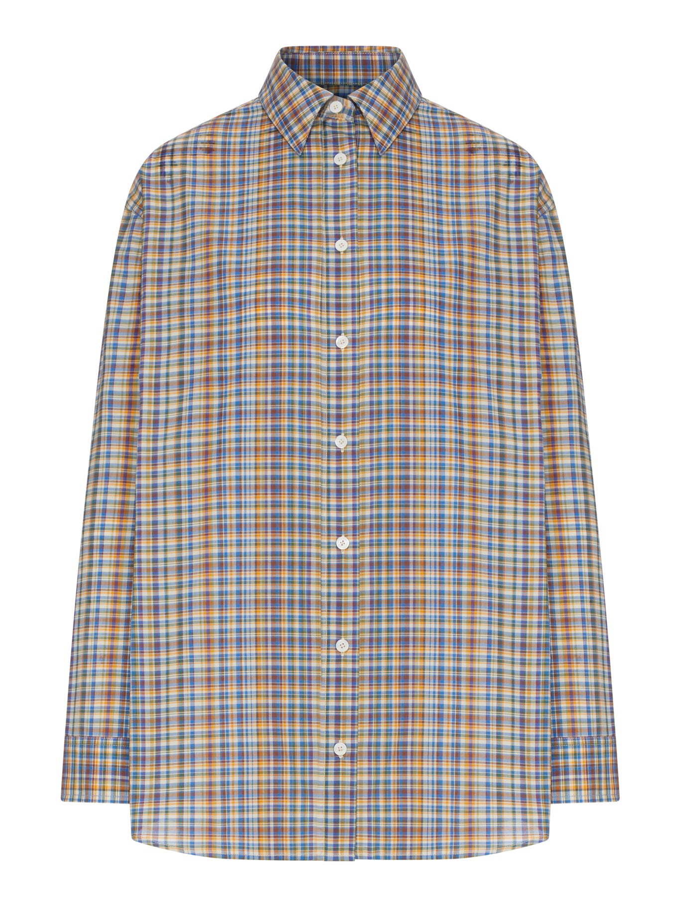 Toteme CLASSIC BLUE AND ORANGE CHECKED COTTON SHIRT