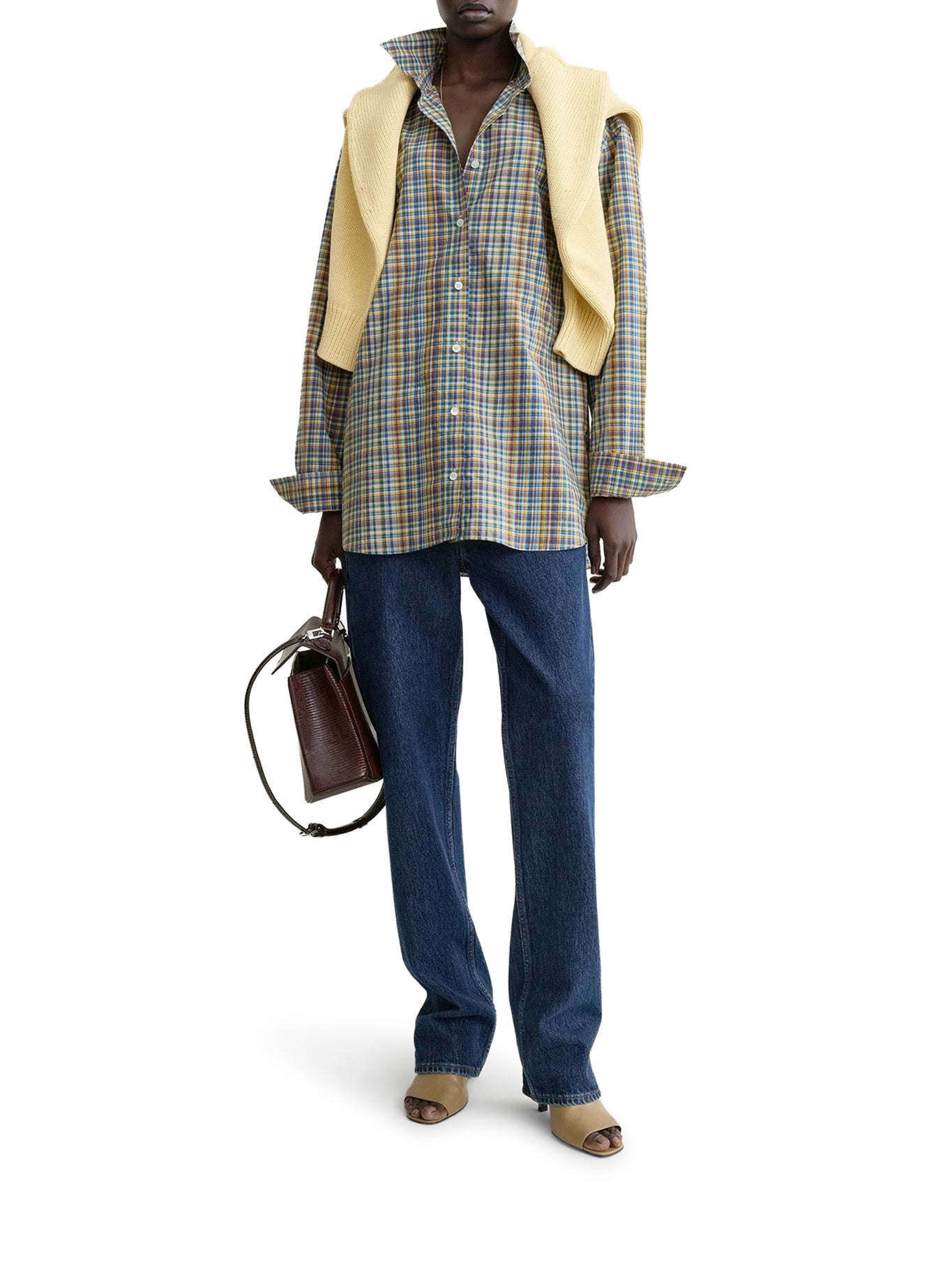 Toteme CLASSIC BLUE AND ORANGE CHECKED COTTON SHIRT, view 2