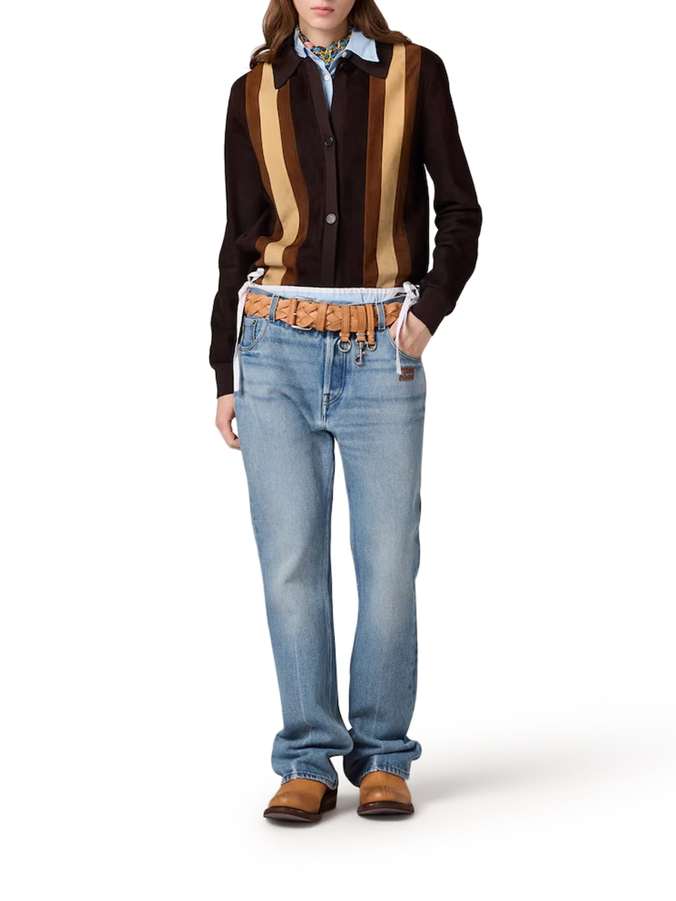 Miu Miu FIVE-POCKET WASHED DENIM TROUSERS, view 2