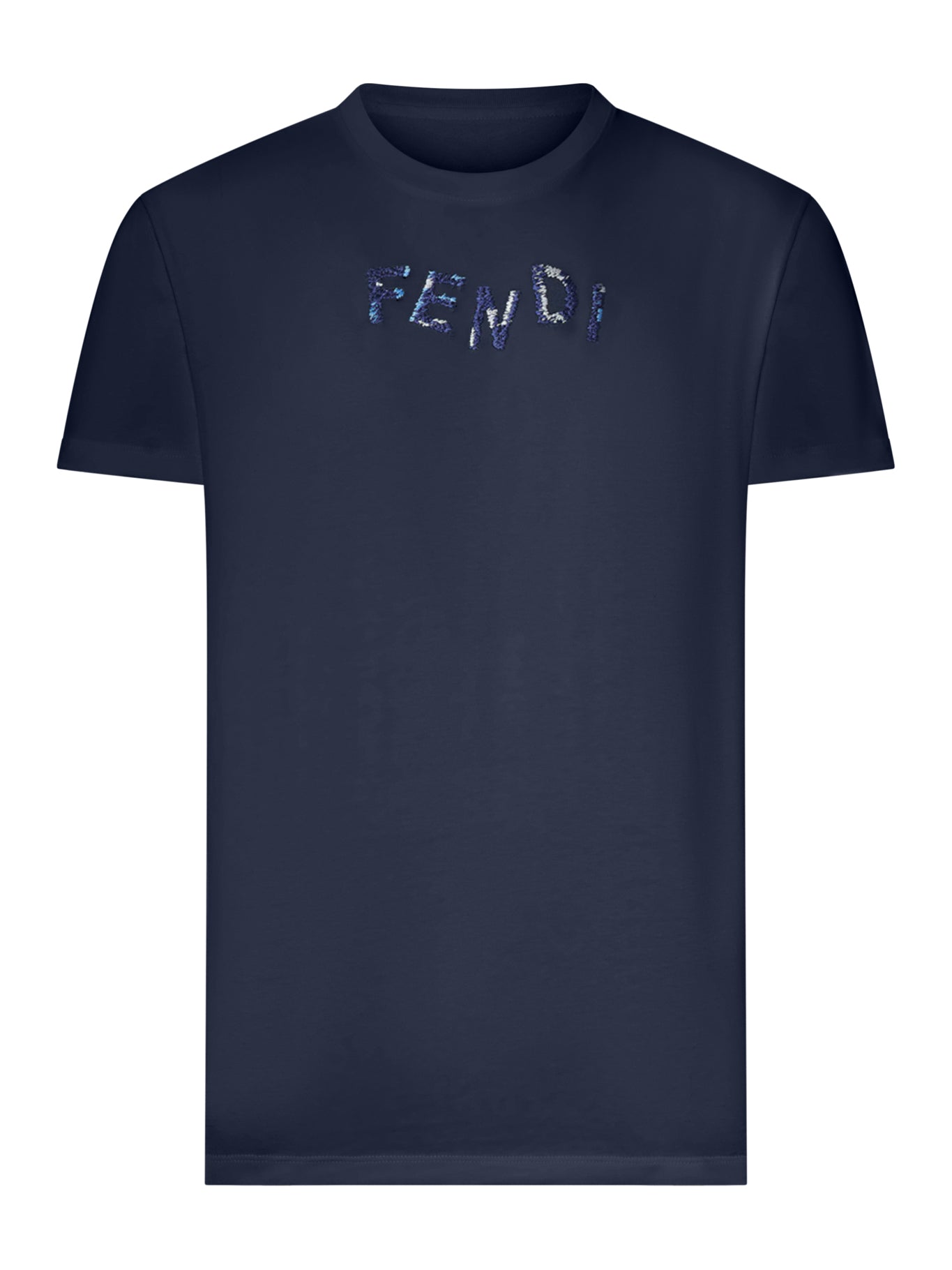 Fendi BLUE COTTON T-SHIRT WITH FRONT LOGO