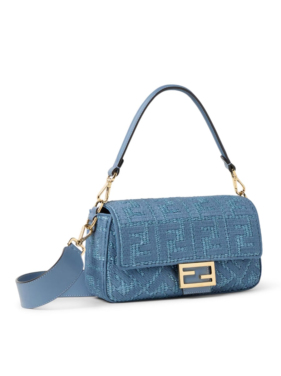 Fendi BAGUETTE BAG IN WOVEN RAFFIA WITH BLUE FF EMBROIDERY, view 4