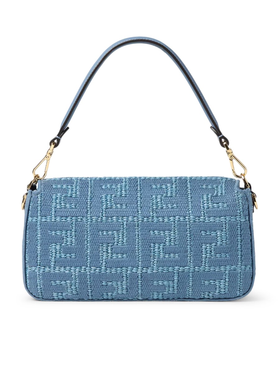 Fendi BAGUETTE BAG IN WOVEN RAFFIA WITH BLUE FF EMBROIDERY, view 5