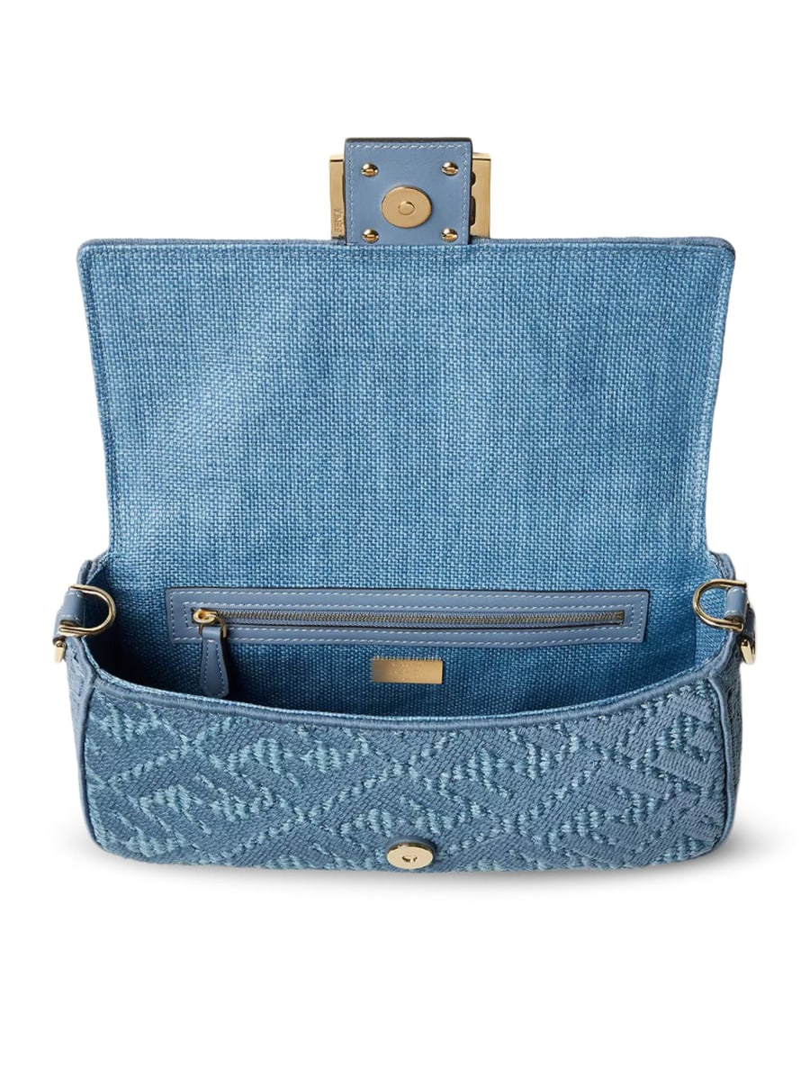 Fendi BAGUETTE BAG IN WOVEN RAFFIA WITH BLUE FF EMBROIDERY, view 6