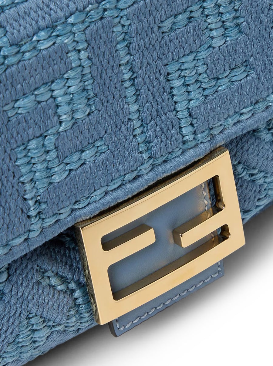 Fendi BAGUETTE BAG IN WOVEN RAFFIA WITH BLUE FF EMBROIDERY, view 7