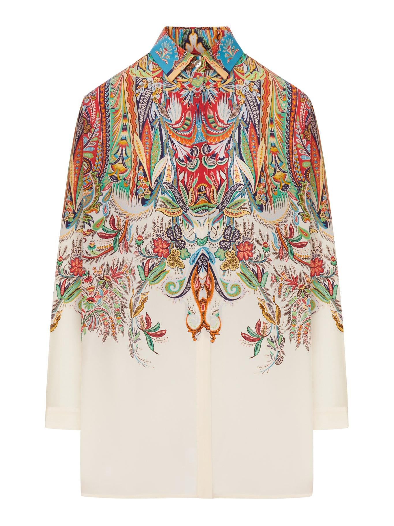 Etro LONG SILK SHIRT WITH PLACED PAISLEY FOLIAGE PRINT