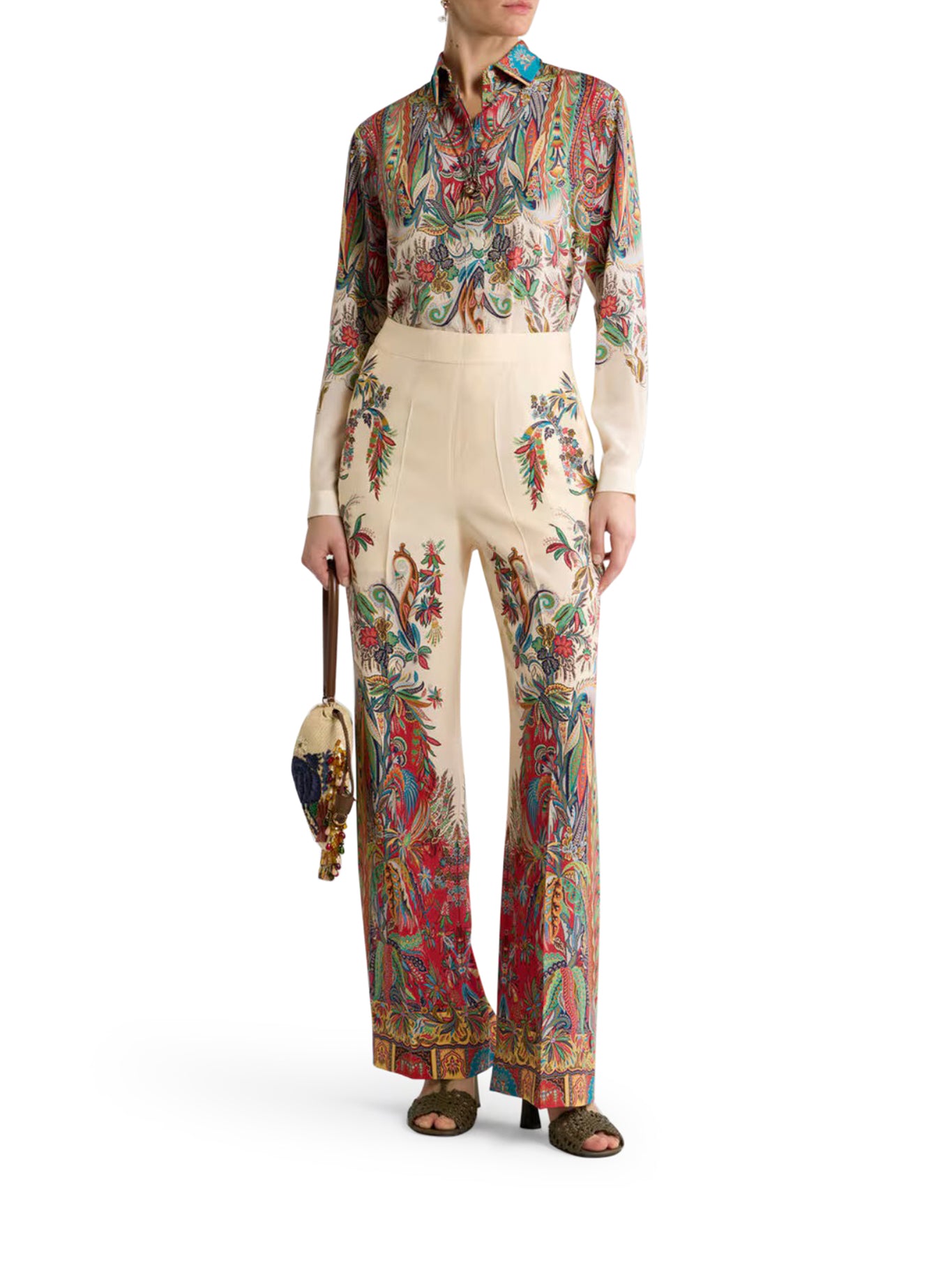 Etro LONG SILK SHIRT WITH PLACED PAISLEY FOLIAGE PRINT, view 2