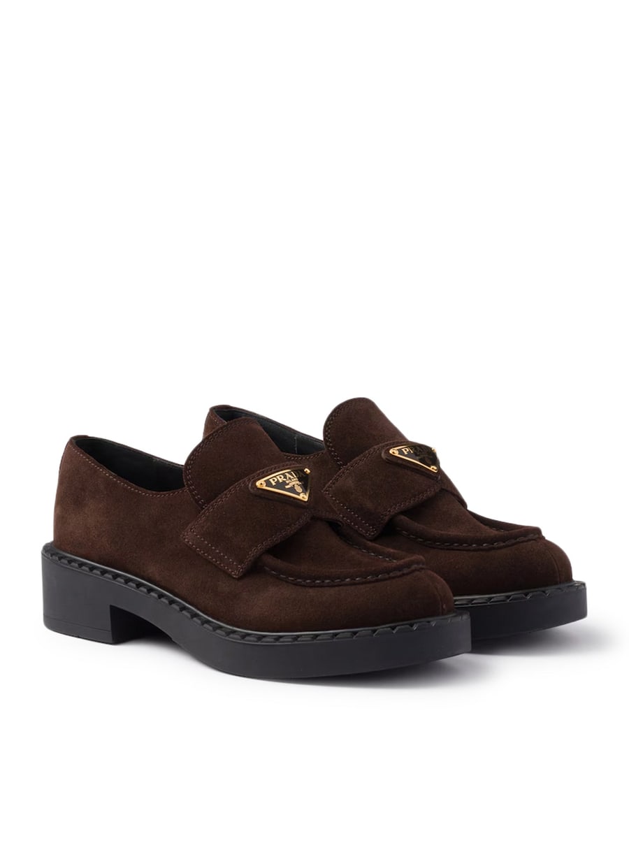 Prada CHOCOLATE SUEDE LOAFERS, view 3