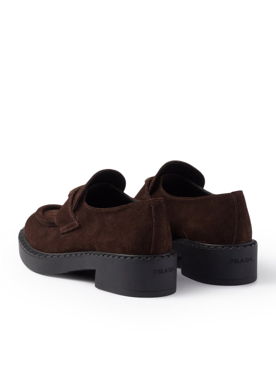 Prada CHOCOLATE SUEDE LOAFERS, view 4