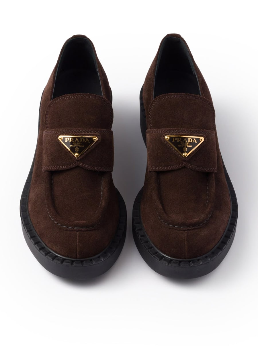 Prada CHOCOLATE SUEDE LOAFERS, view 5