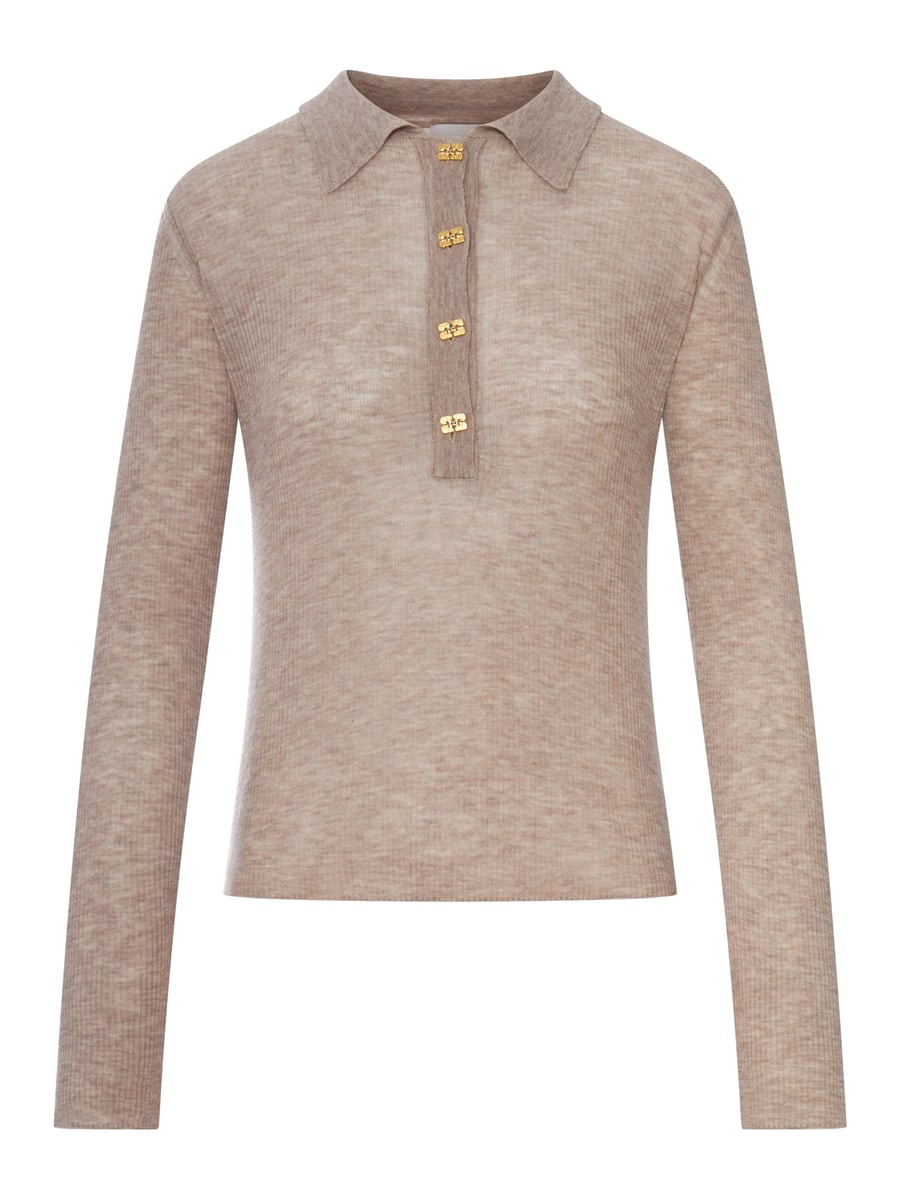 Ganni SEMI-TRANSPARENT WOOL POLO