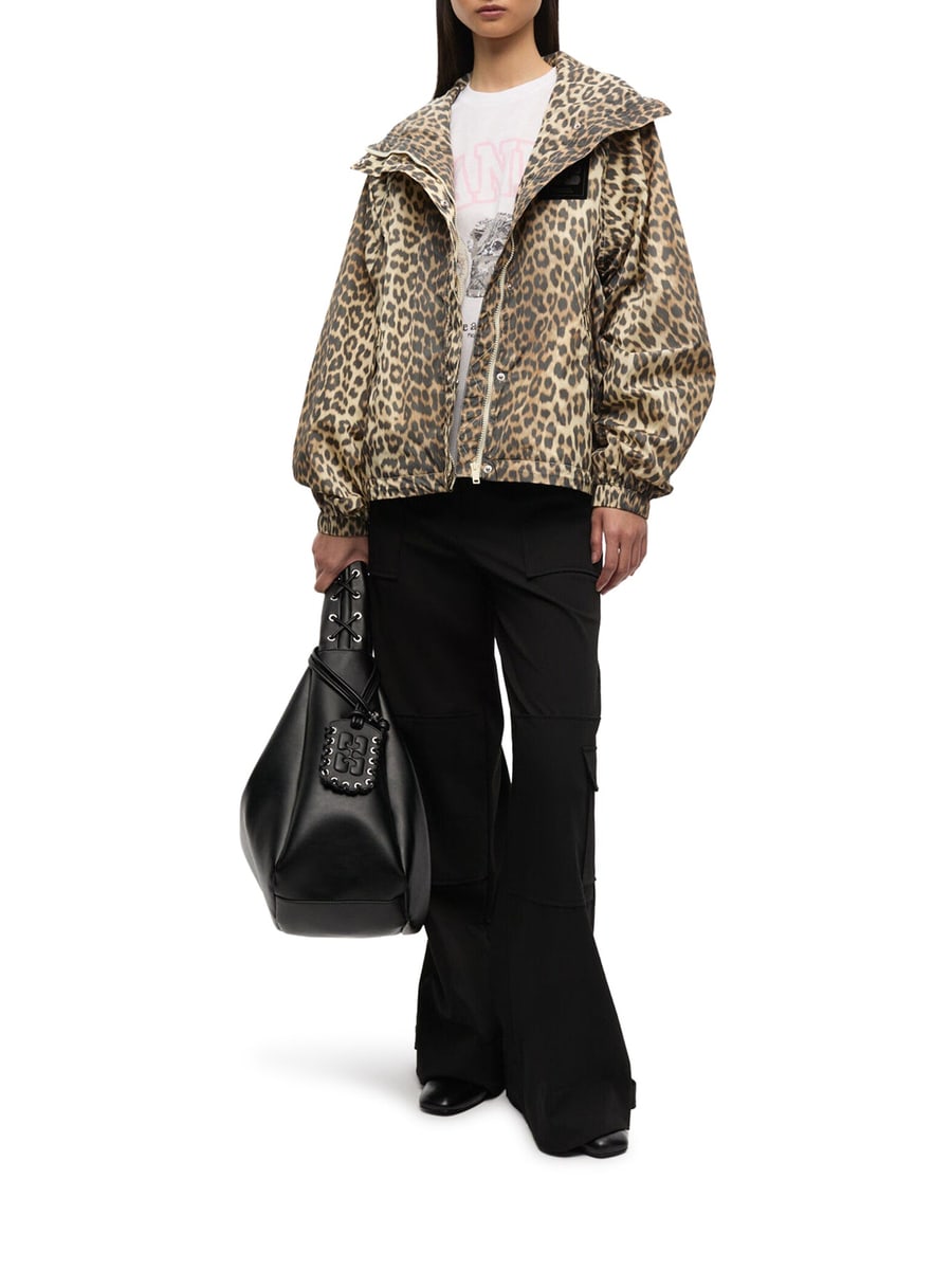 Ganni NYLON JACKET WITH LEOPARD PRINT, view 2