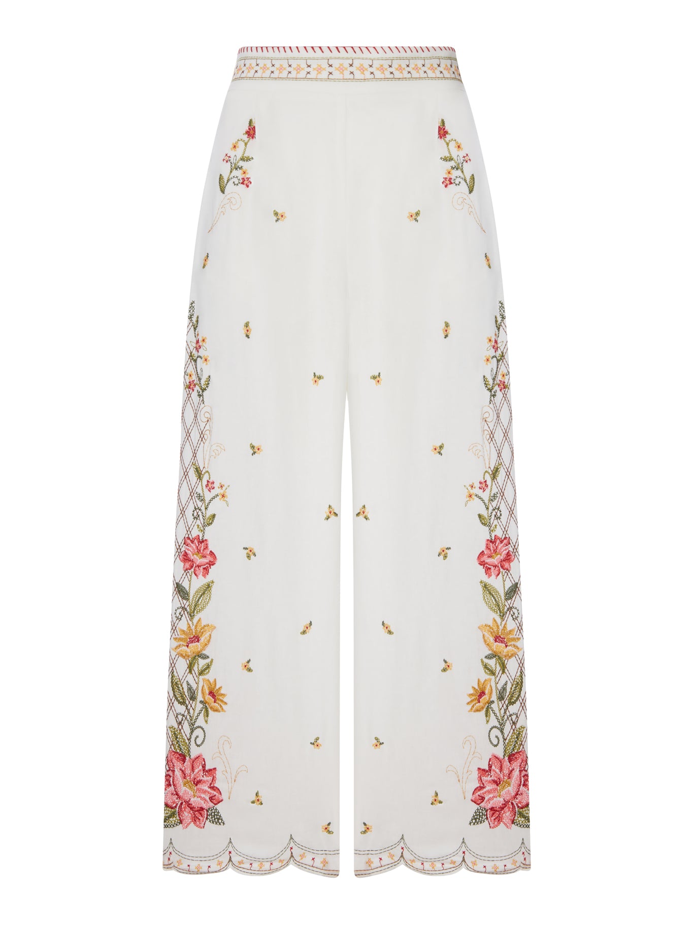 Farm Rio PALAZZO TROUSERS WITH FLORAL EMBROIDERY