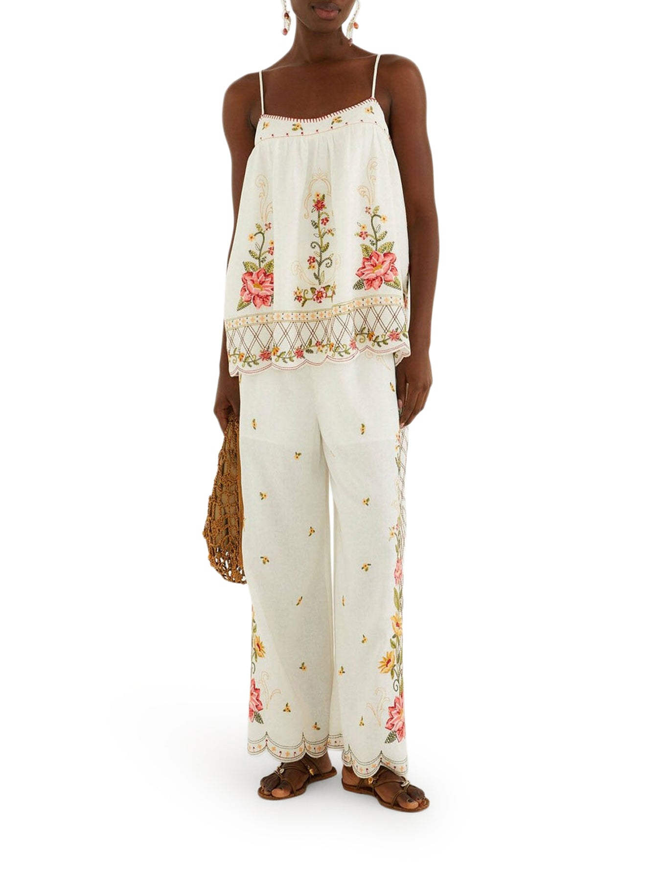 Farm Rio PALAZZO TROUSERS WITH FLORAL EMBROIDERY, view 2