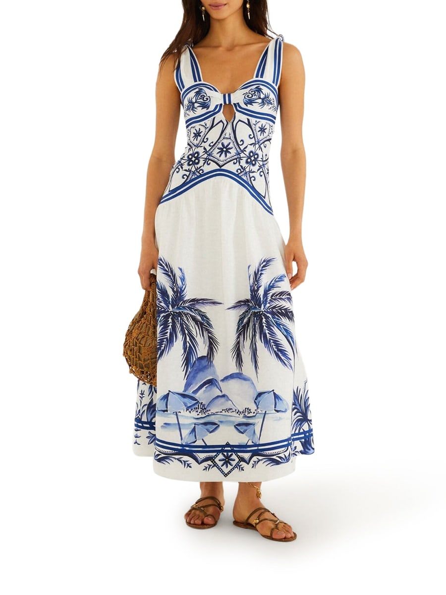 Farm Rio LONG LINEN DRESS WITH TROPICAL PRINT, view 2