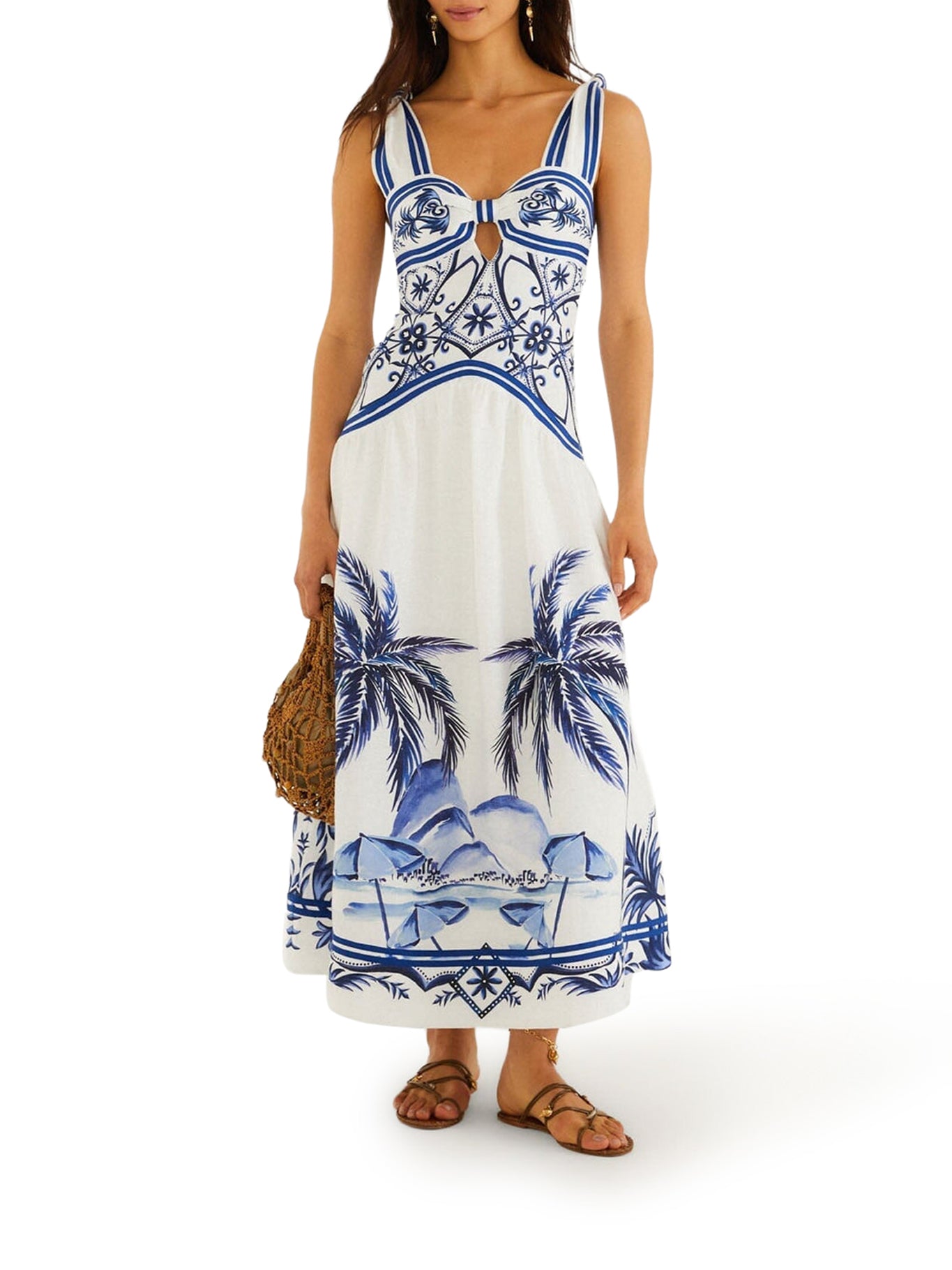 Farm Rio LONG LINEN DRESS WITH TROPICAL PRINT, view 2