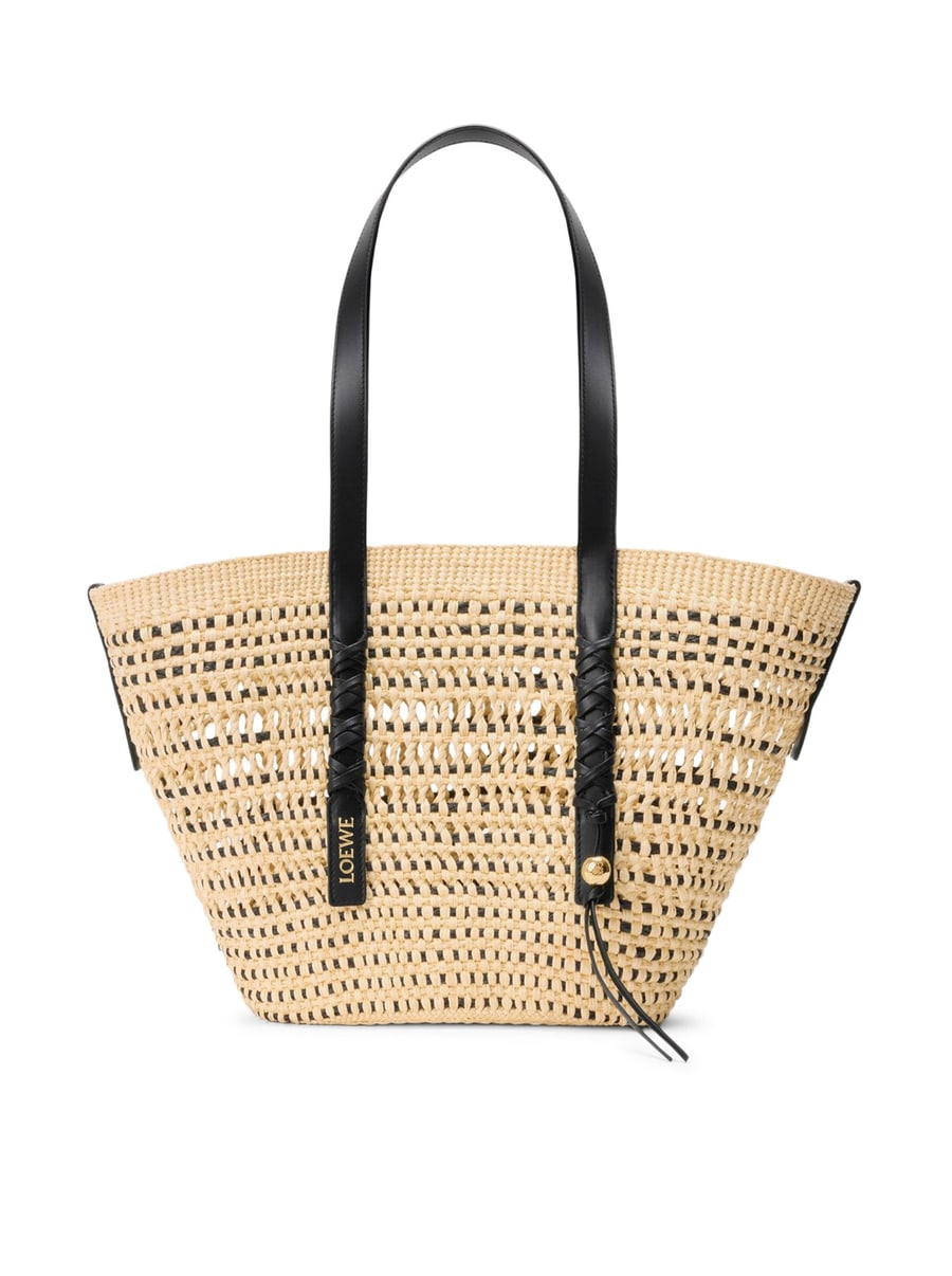 Loewe X Paula's Ibiza MEDIUM BRAID BASKET BAG IN IRACA PALM AND CALFSKIN