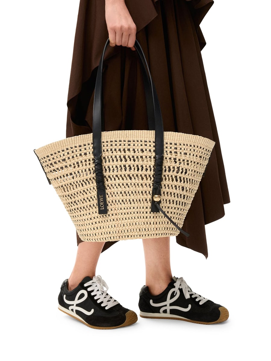 Loewe X Paula's Ibiza MEDIUM BRAID BASKET BAG IN IRACA PALM AND CALFSKIN, view 3