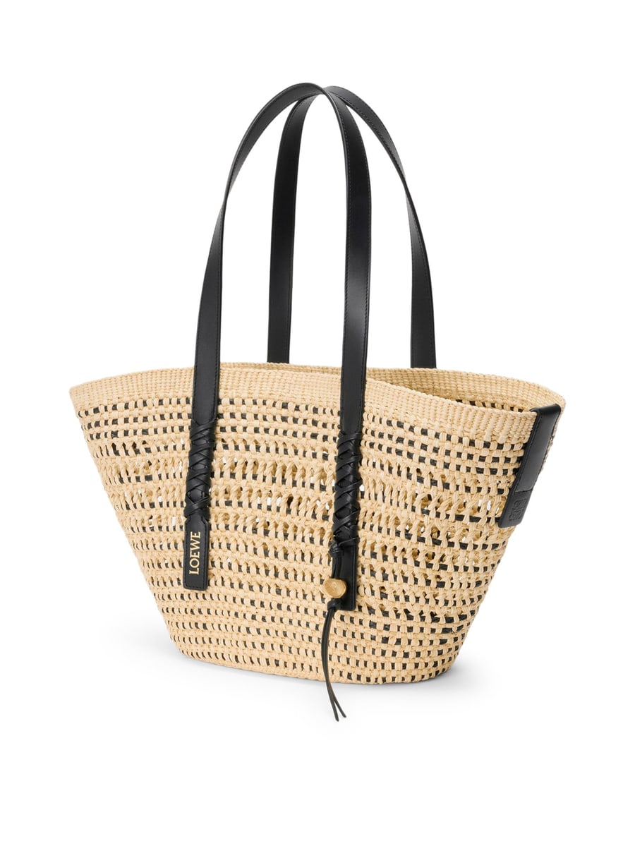 Loewe X Paula's Ibiza MEDIUM BRAID BASKET BAG IN IRACA PALM AND CALFSKIN, view 4