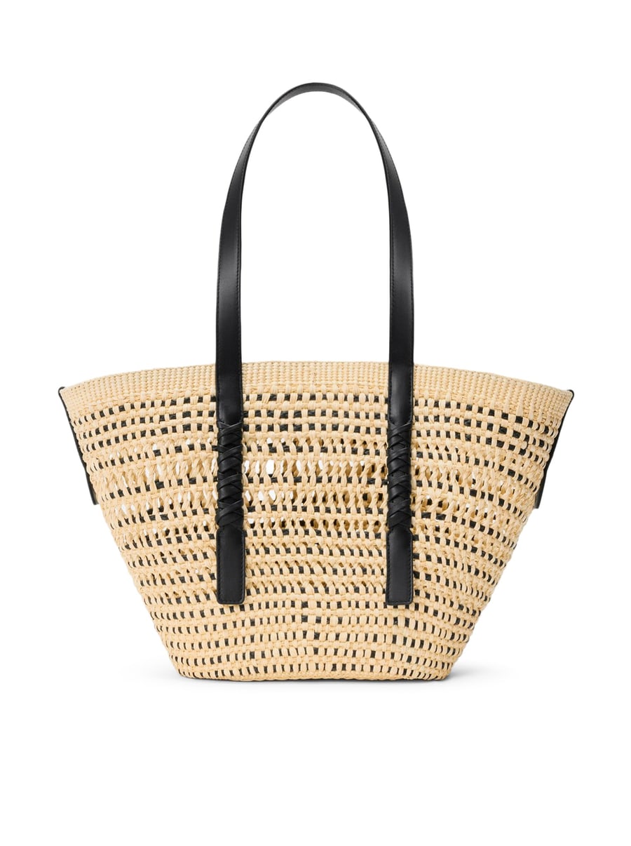 Loewe X Paula's Ibiza MEDIUM BRAID BASKET BAG IN IRACA PALM AND CALFSKIN, view 5