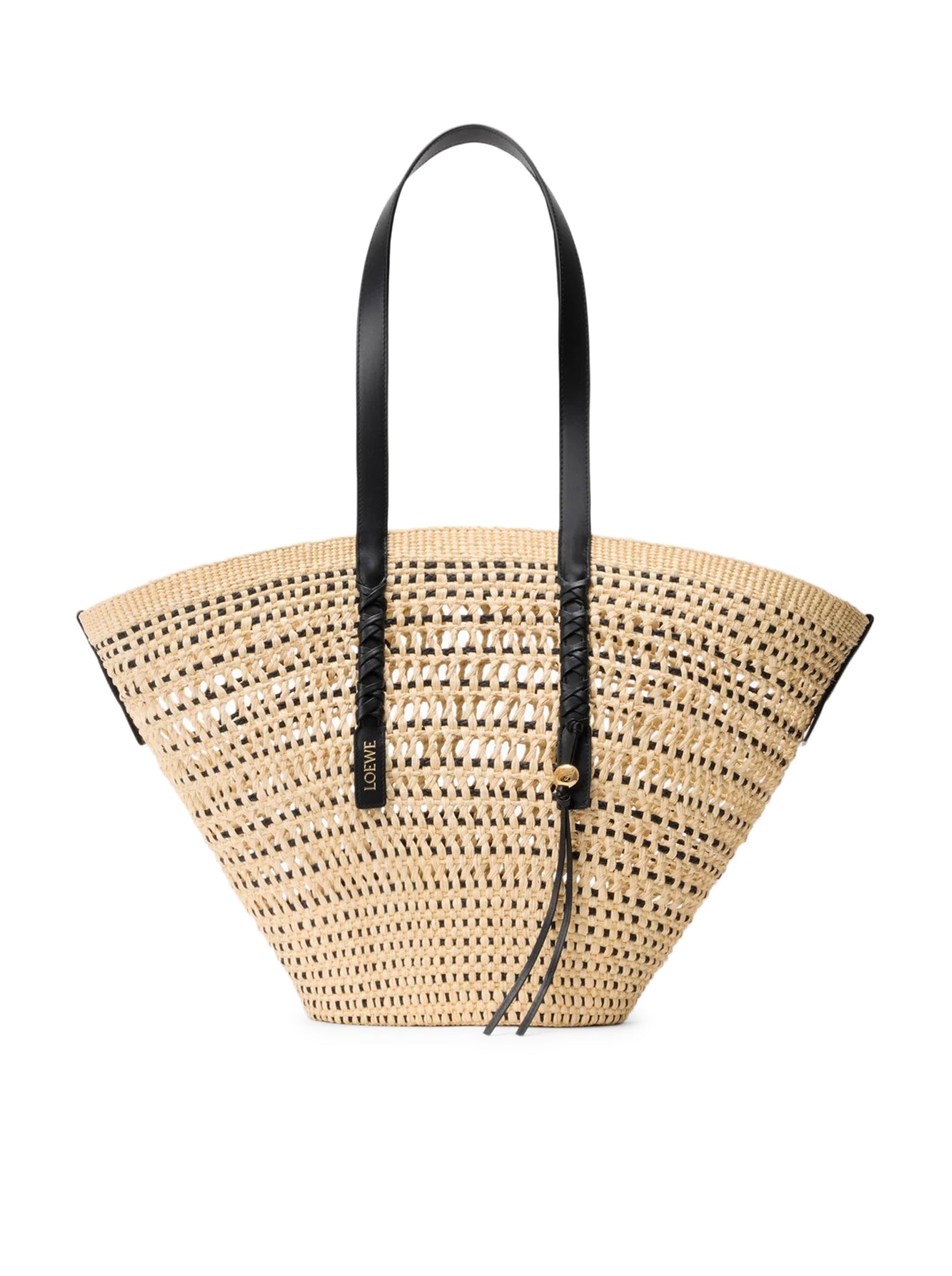 Loewe X Paula's Ibiza LARGE BRAID BASKET BAG IN IRACA PALM AND CALFSKIN