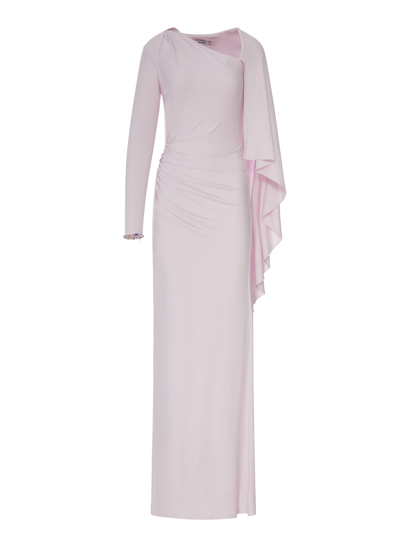 self-portrait LONG DRAPED PINK JERSEY DRESS