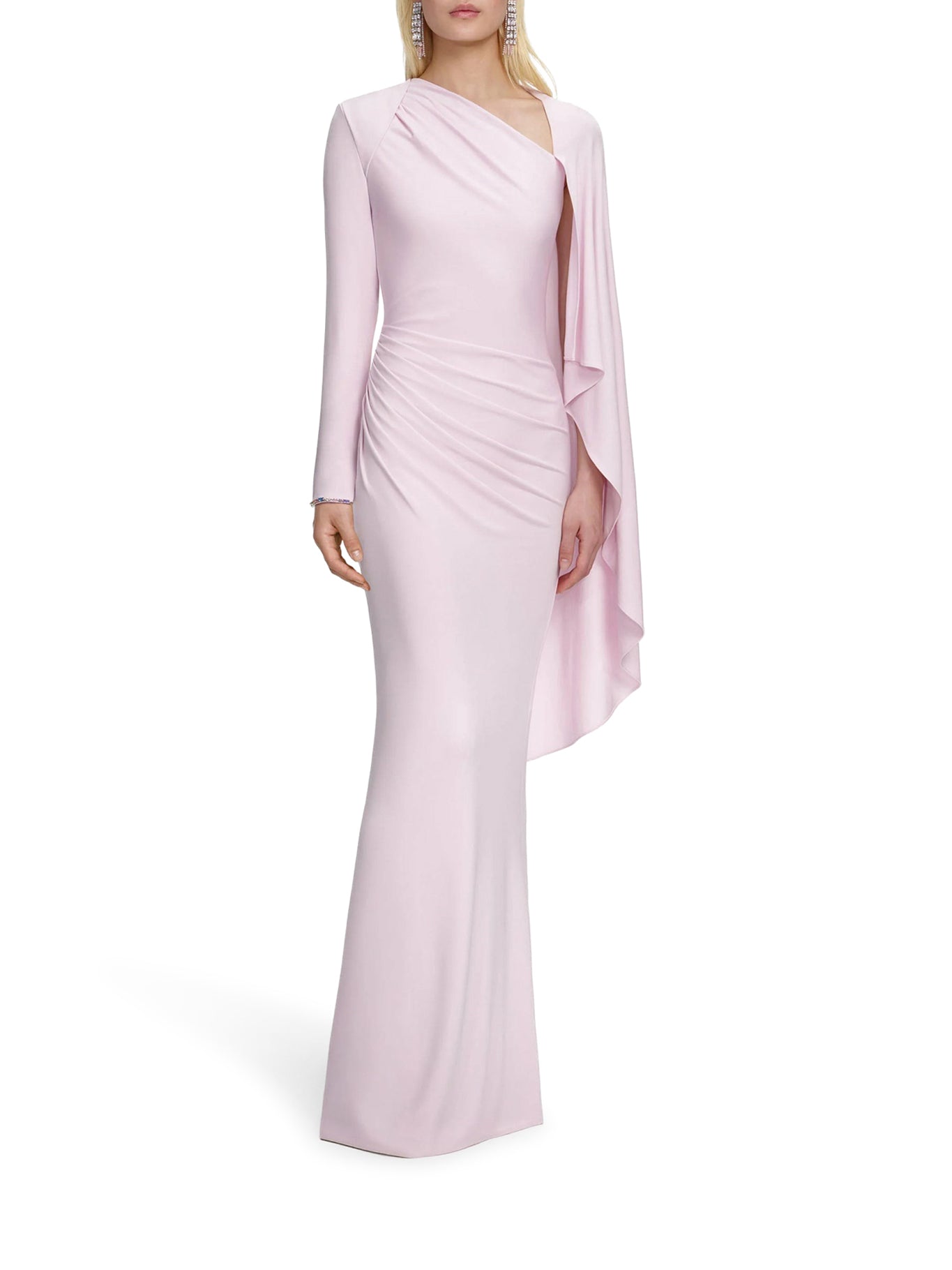 self-portrait LONG DRAPED PINK JERSEY DRESS, view 2