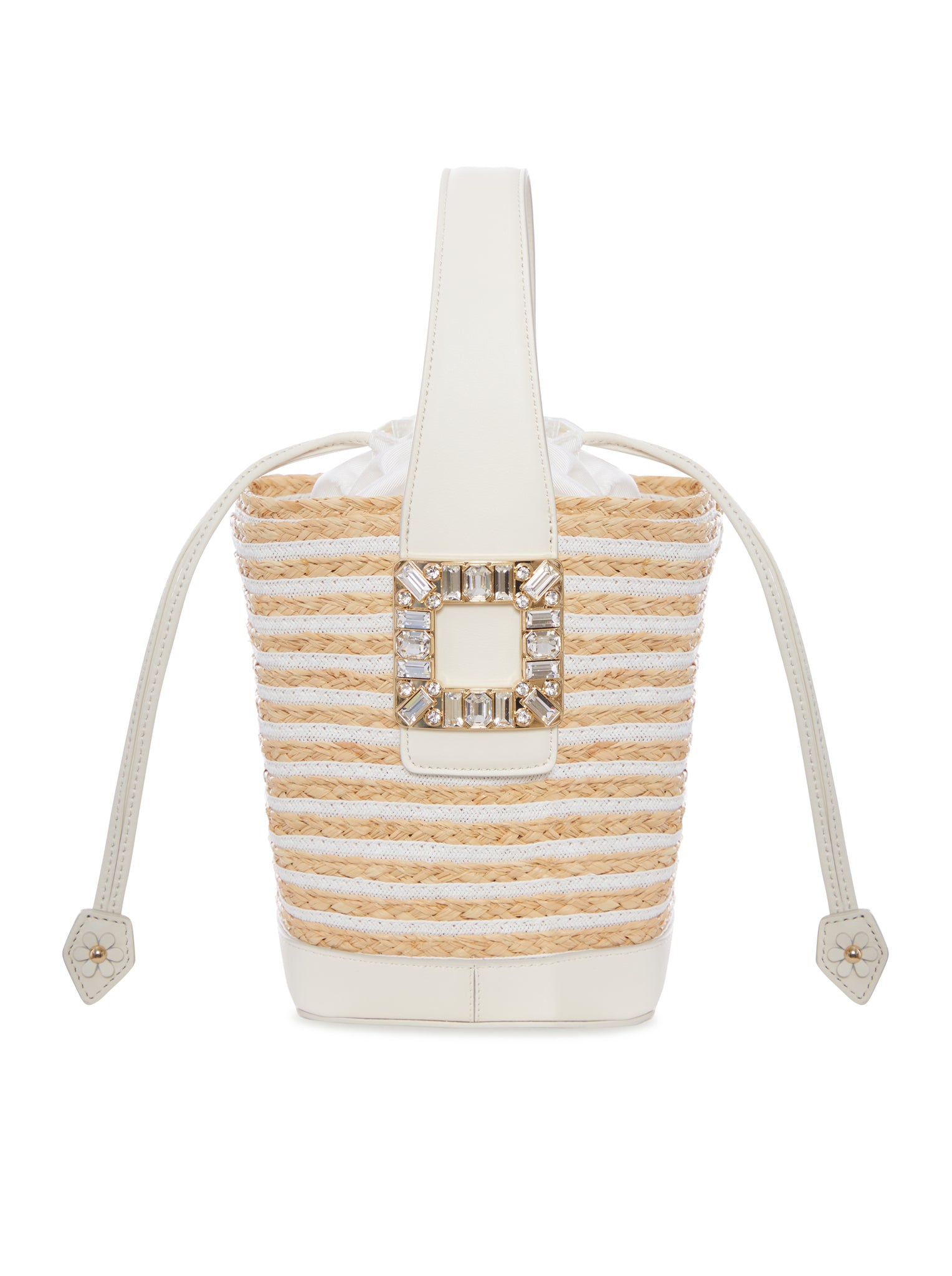 Roger Vivier STRIPED RAFFIA BUCKET BAG WITH JEWEL BUCKLE