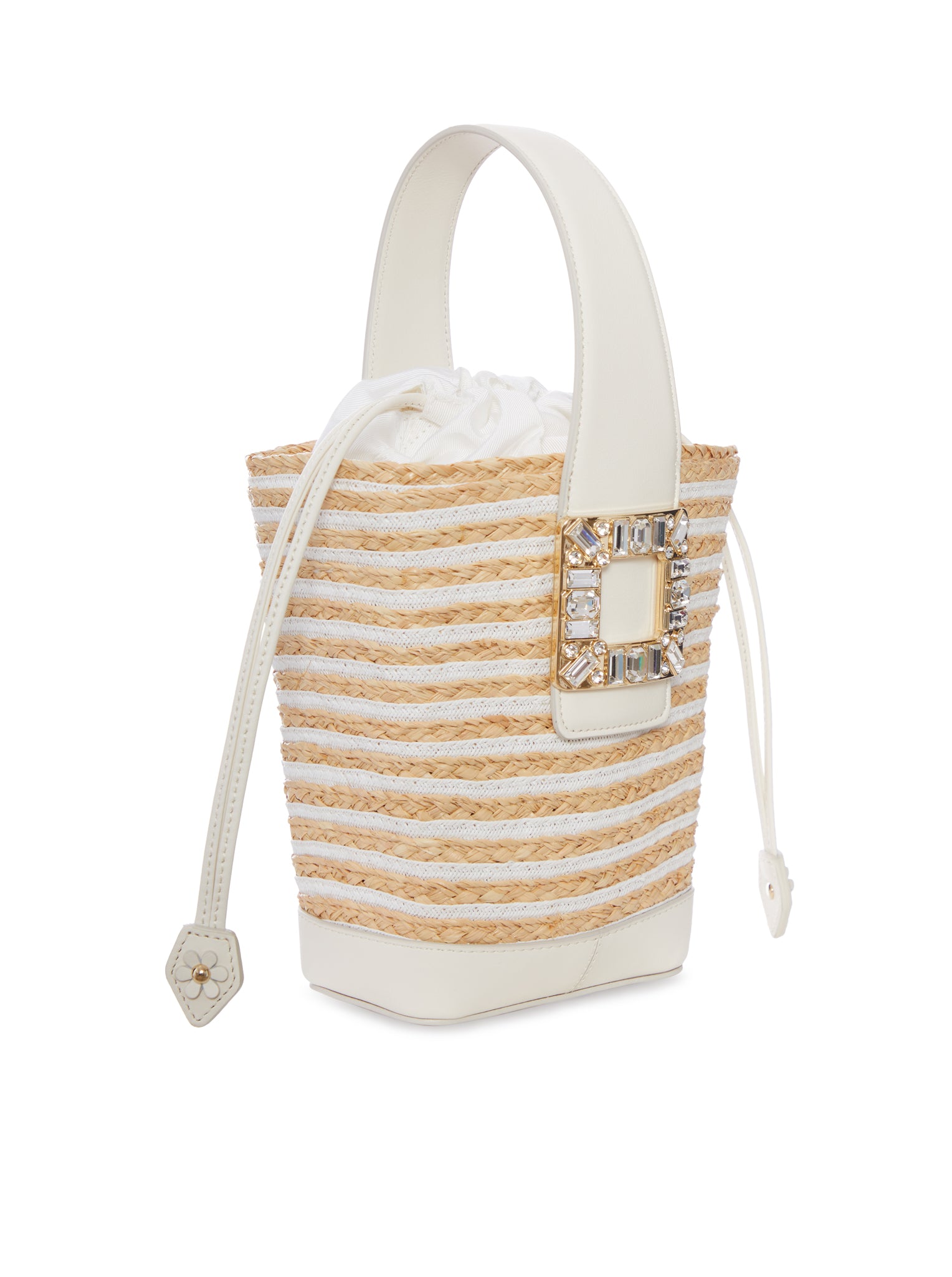 Roger Vivier STRIPED RAFFIA BUCKET BAG WITH JEWEL BUCKLE, view 2