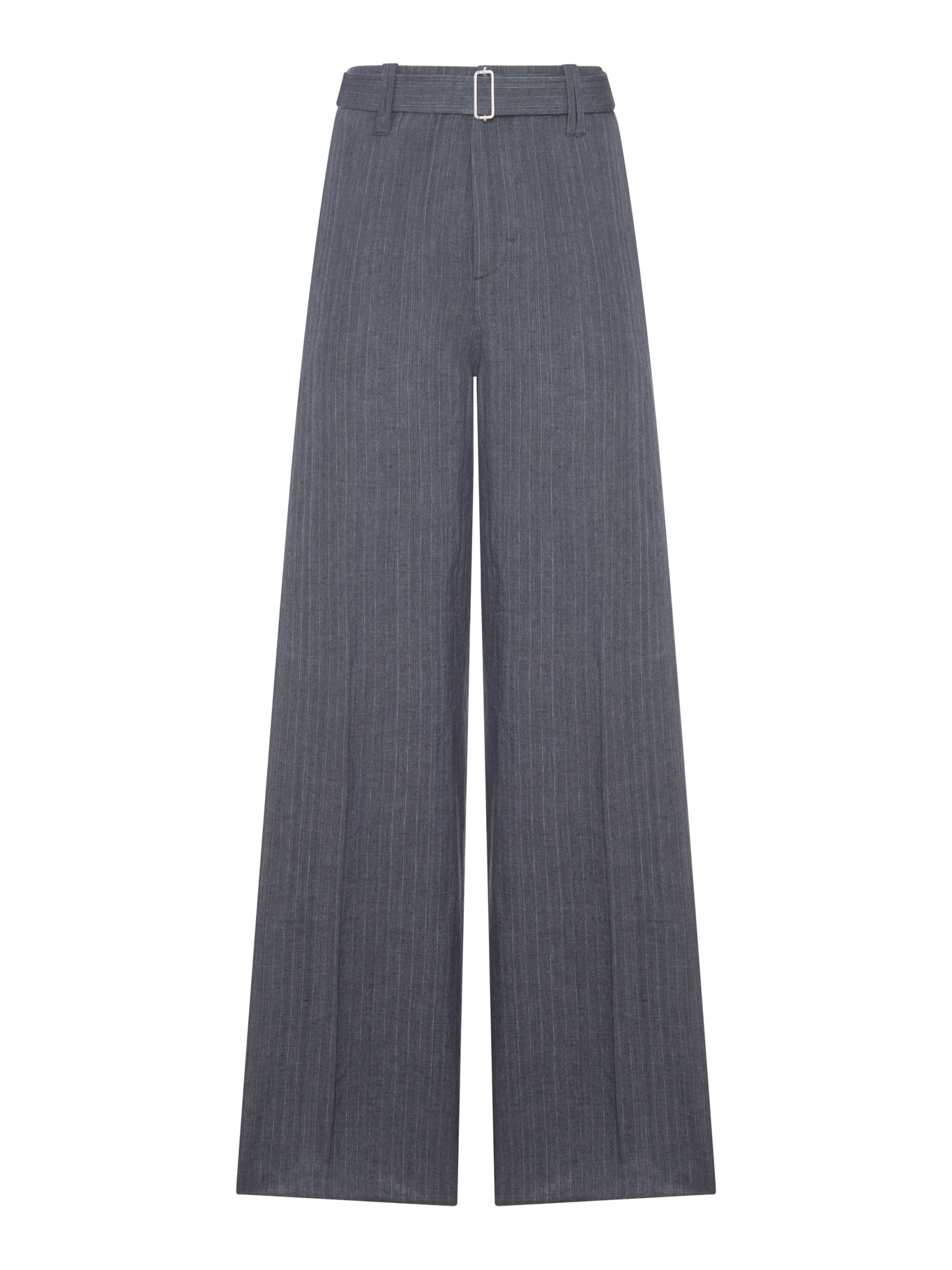 Lardini TAILORED PINSTRIPE LINEN PALAZZO TROUSERS WITH BELT