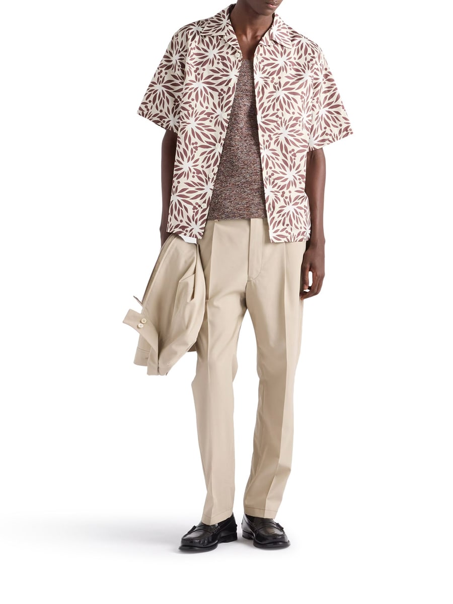 Prada COTTON TROUSERS WITH ENAMELED METAL TRIANGLE LOGO, view 2