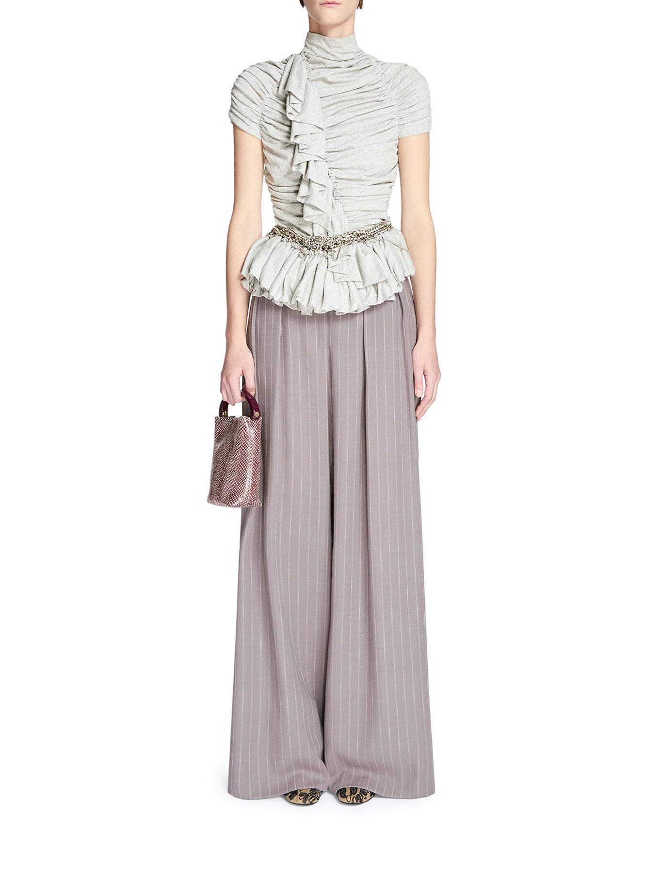 Dries Van Noten WIDE-LEG PINSTRIPED FABRIC TROUSERS WITH PLEATS, view 2