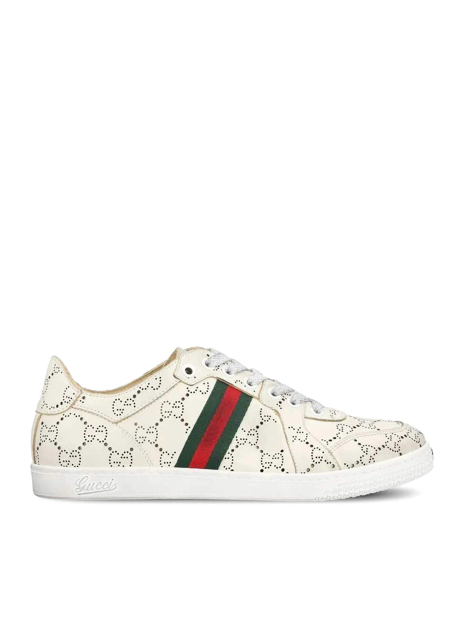 Gucci LEATHER SNEAKERS WITH ALLOVER GG AND WEB BAND