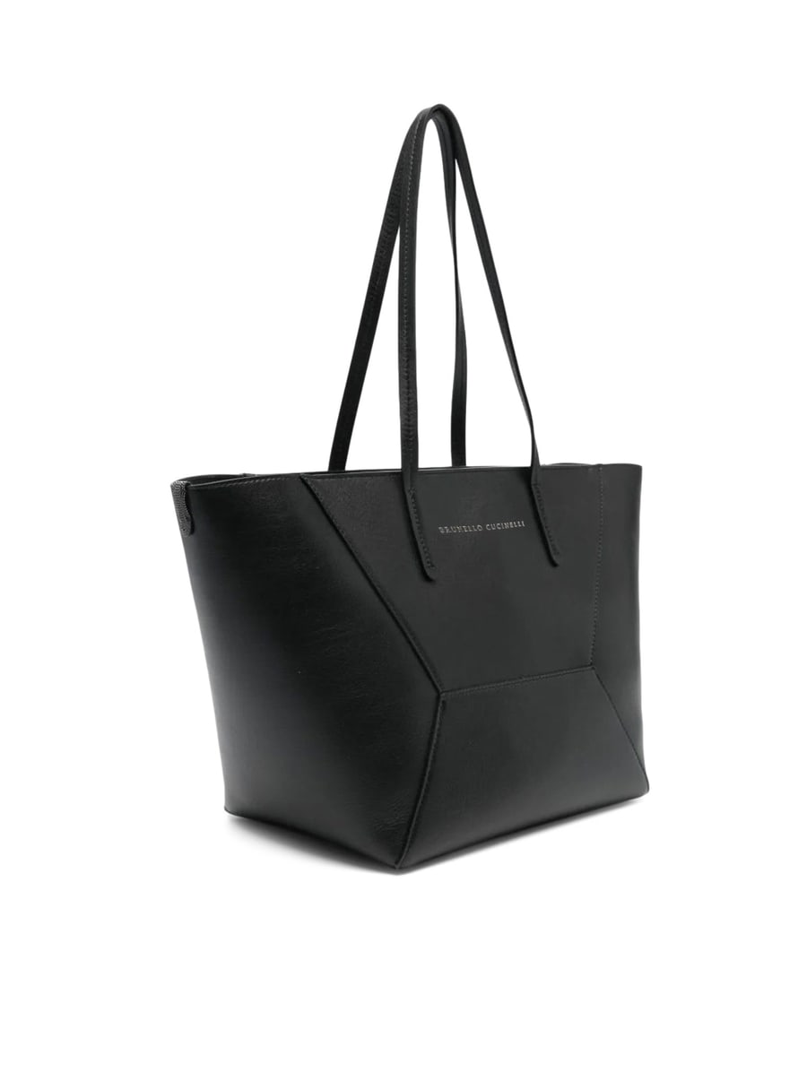 Brunello Cucinelli LEATHER SHOPPER BAG, view 3