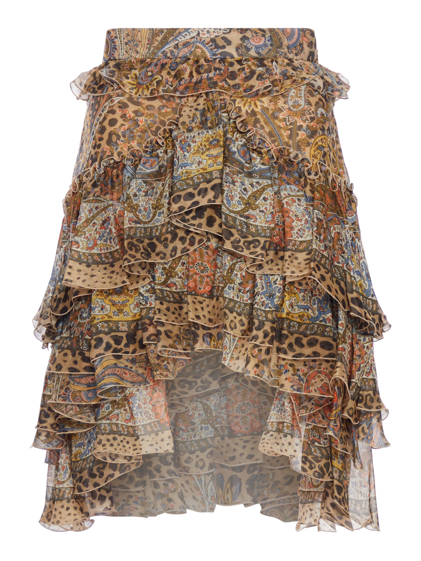 Etro PAISLEY AND ANIMAL PRINT SILK RUFFLED MINI SKIRT